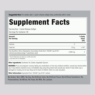 Foto 2 | Suplemento De Aceite De Espino Amarillo Piping Rock, 4400 Mg, 90 Cápsulas Blandas - Venta Internacional.