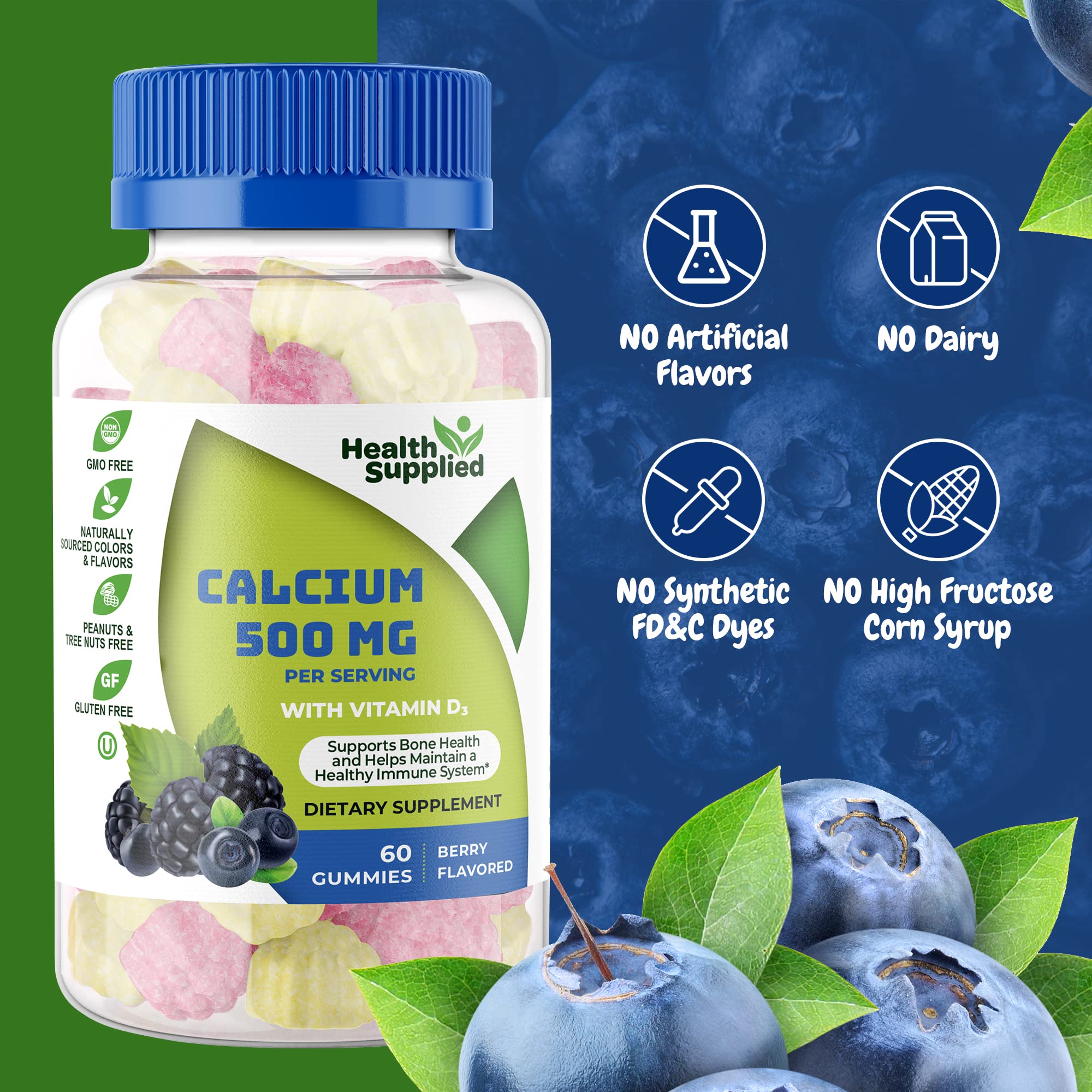 Foto 4 pulgar | Calcium Gummies Health Supplied, 500 Mg, 120 Unidades (paquete De 2) - Venta Internacional.