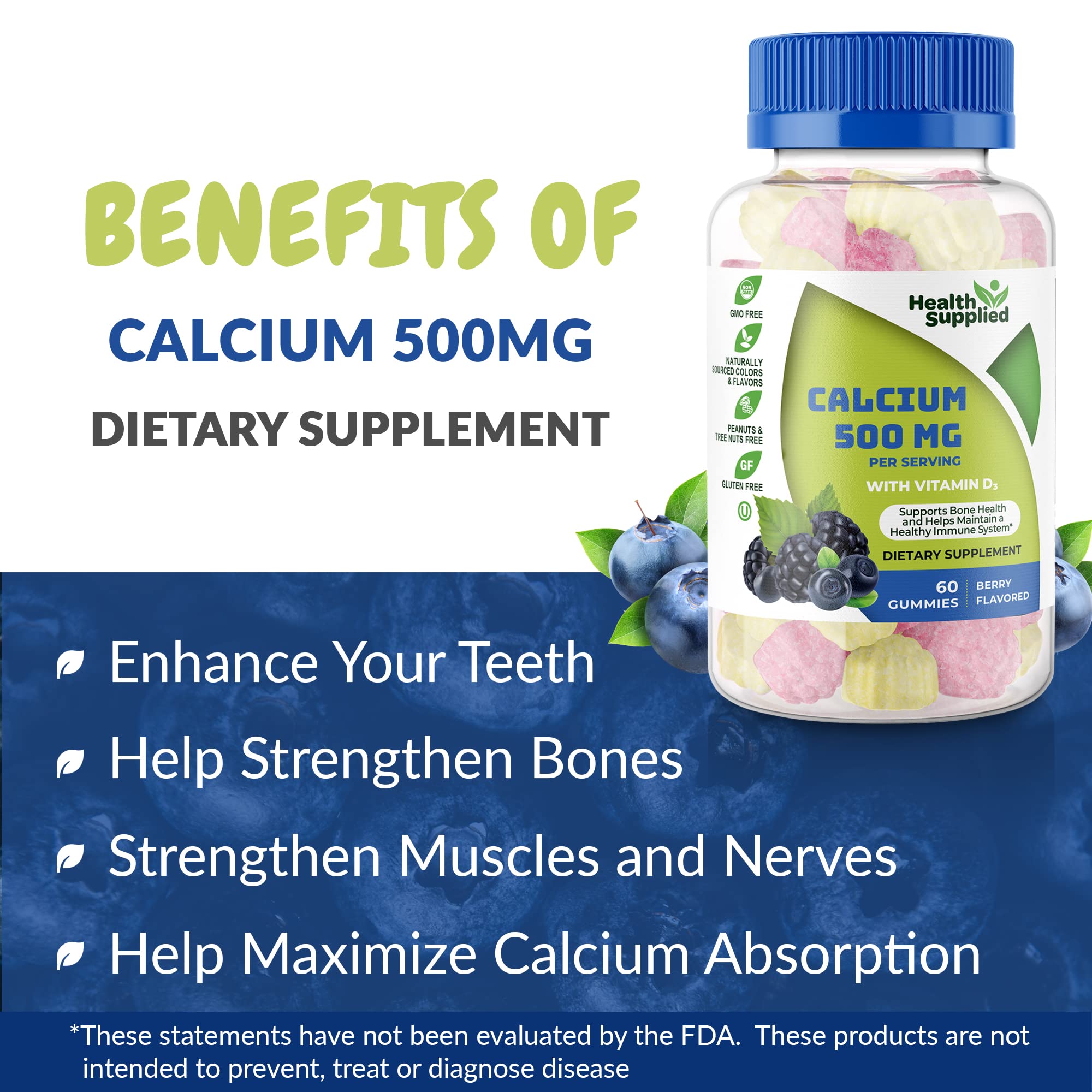 Foto 4 | Calcium Gummies Health Supplied, 500 Mg, 120 Unidades (paquete De 2) - Venta Internacional.