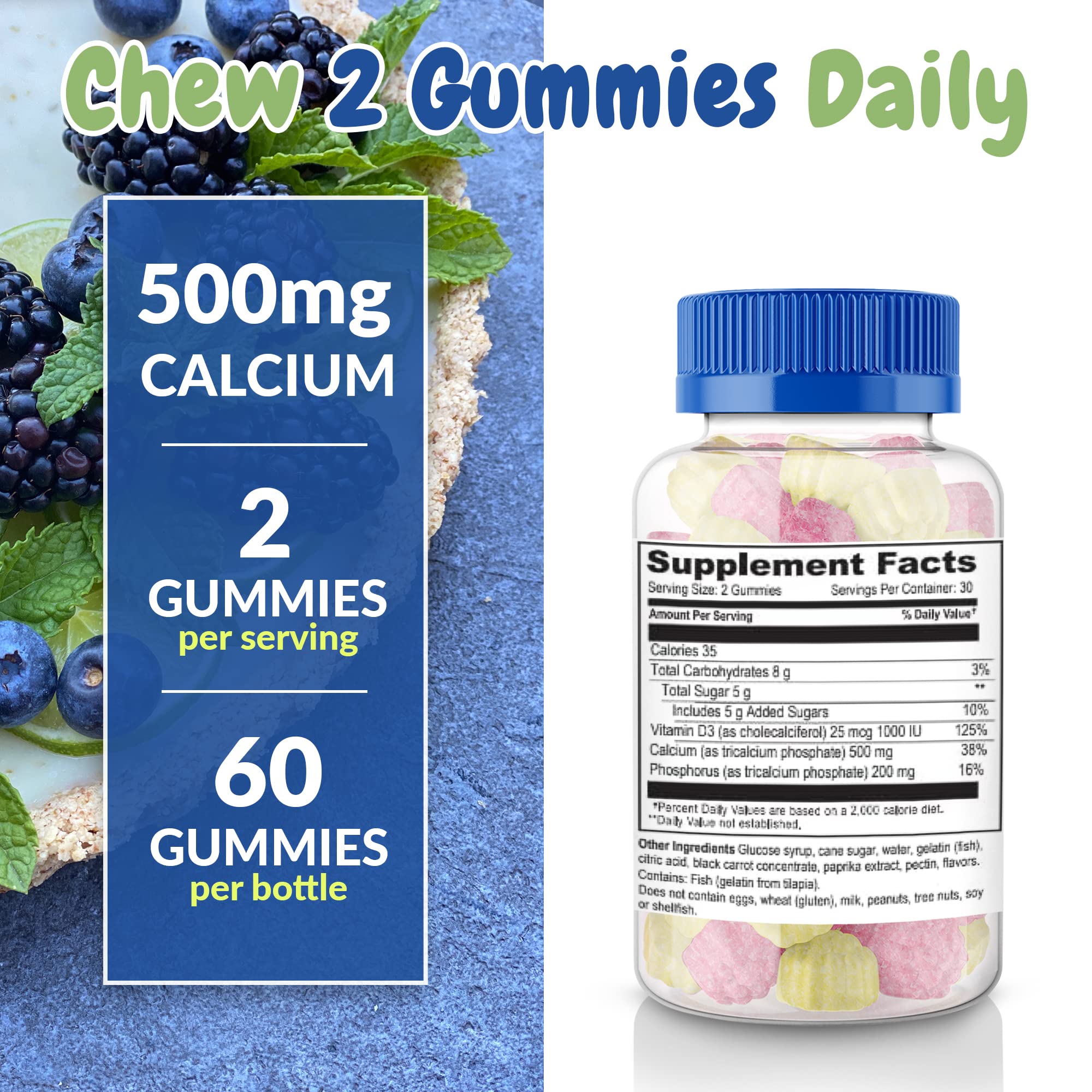 Foto 7 pulgar | Calcium Gummies Health Supplied, 500 Mg, 120 Unidades (paquete De 2) - Venta Internacional.