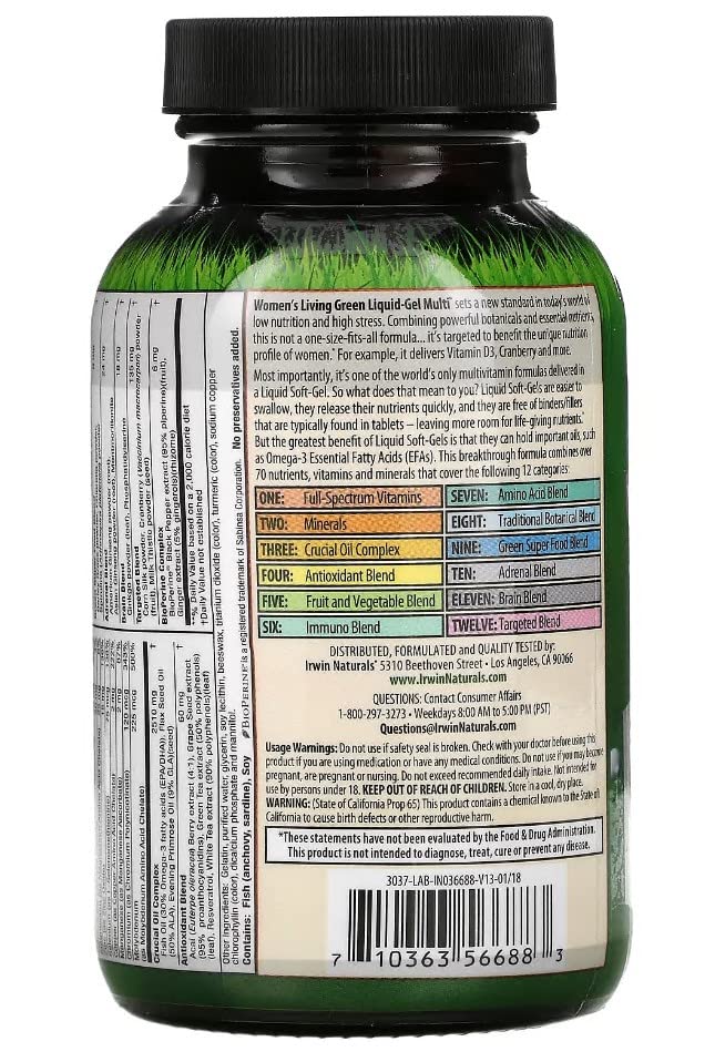Foto 5 pulgar | Gel Líquido Multivitamínico Irwin Naturals Women's Living Green - Venta Internacional.