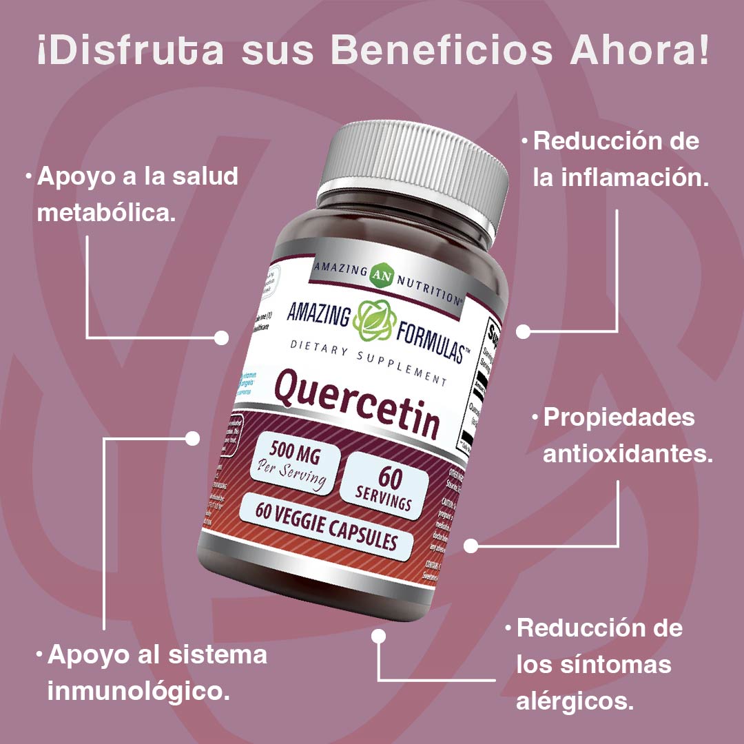 Foto 3 pulgar | Amazing Formulas Quercetin 500 Mg Quercetina Antioxidante Y Antiinflamatorio 60 Cápsulas