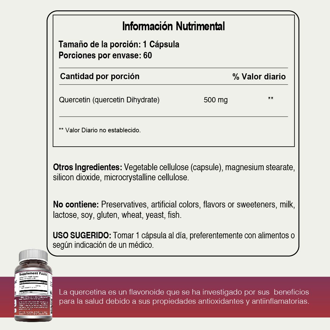 Foto 5 pulgar | Amazing Formulas Quercetin 500 Mg Quercetina Antioxidante Y Antiinflamatorio 60 Cápsulas