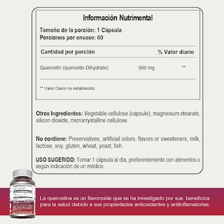Foto 4 | Amazing Formulas Quercetin 500 Mg Quercetina Antioxidante Y Antiinflamatorio 60 Cápsulas
