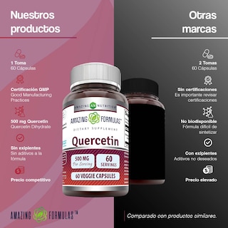Foto 5 | Amazing Formulas Quercetin 500 Mg Quercetina Antioxidante Y Antiinflamatorio 60 Cápsulas