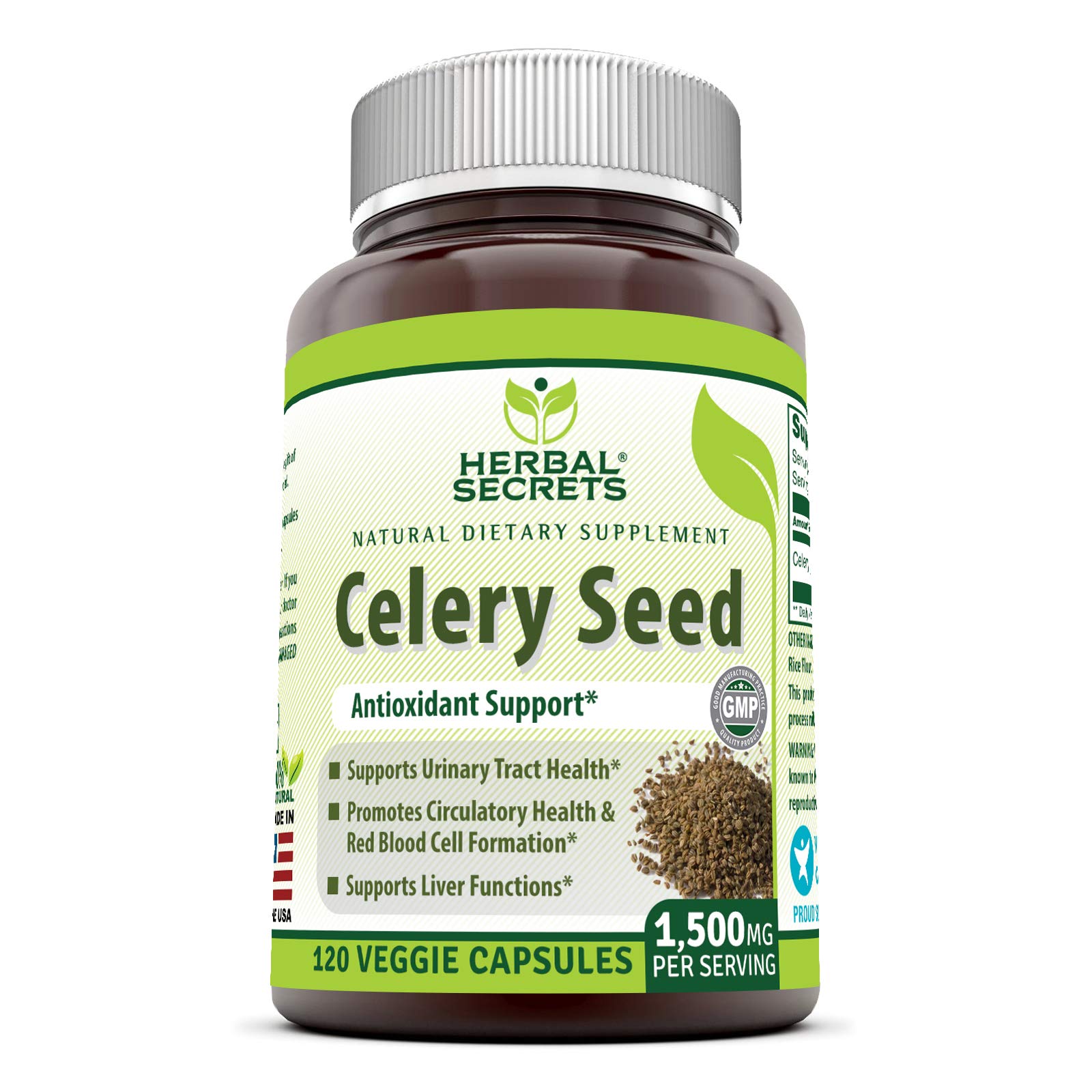 Suplemento De Extracto De Semilla De Apio Herbal Secrets 1500 Mg 120 Cápsulas - Venta Internacional.