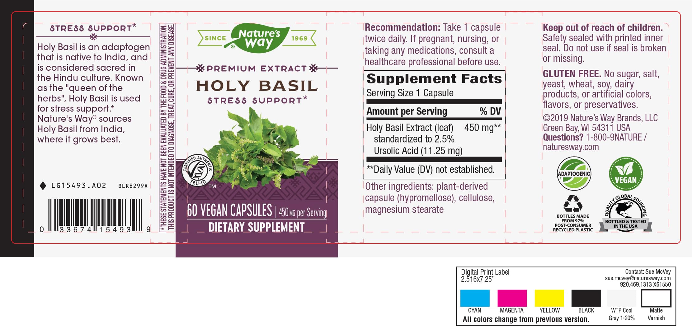 Foto 4 pulgar | Suplemento De Extracto Premium De Albahaca Sagrada De Nature's Way, 450 Mg - Venta Internacional.