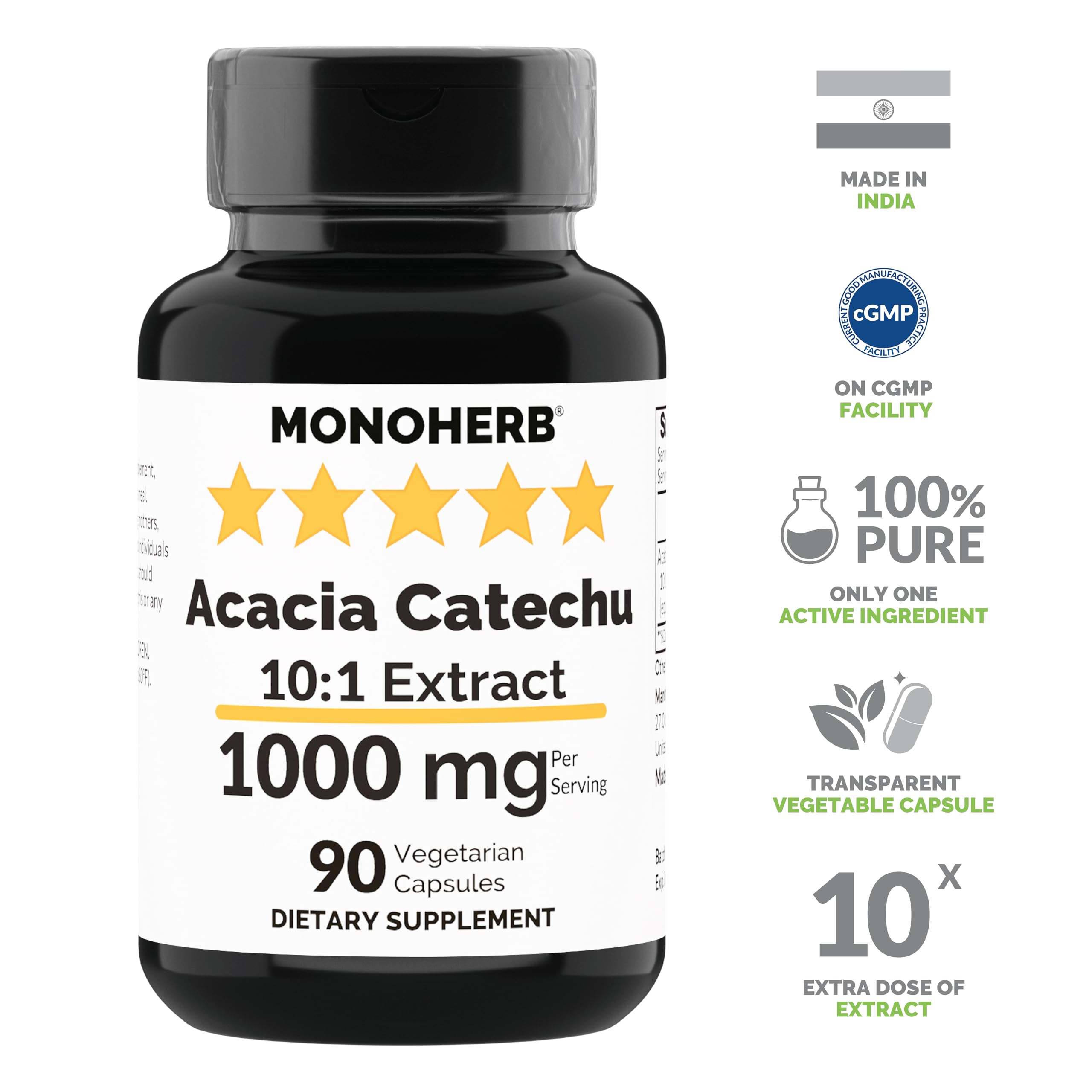 Foto 4 pulgar | Suplemento Monoherb Extracto De Acacia Catechu 1000 Mg 90 Cápsulas - Venta Internacional.