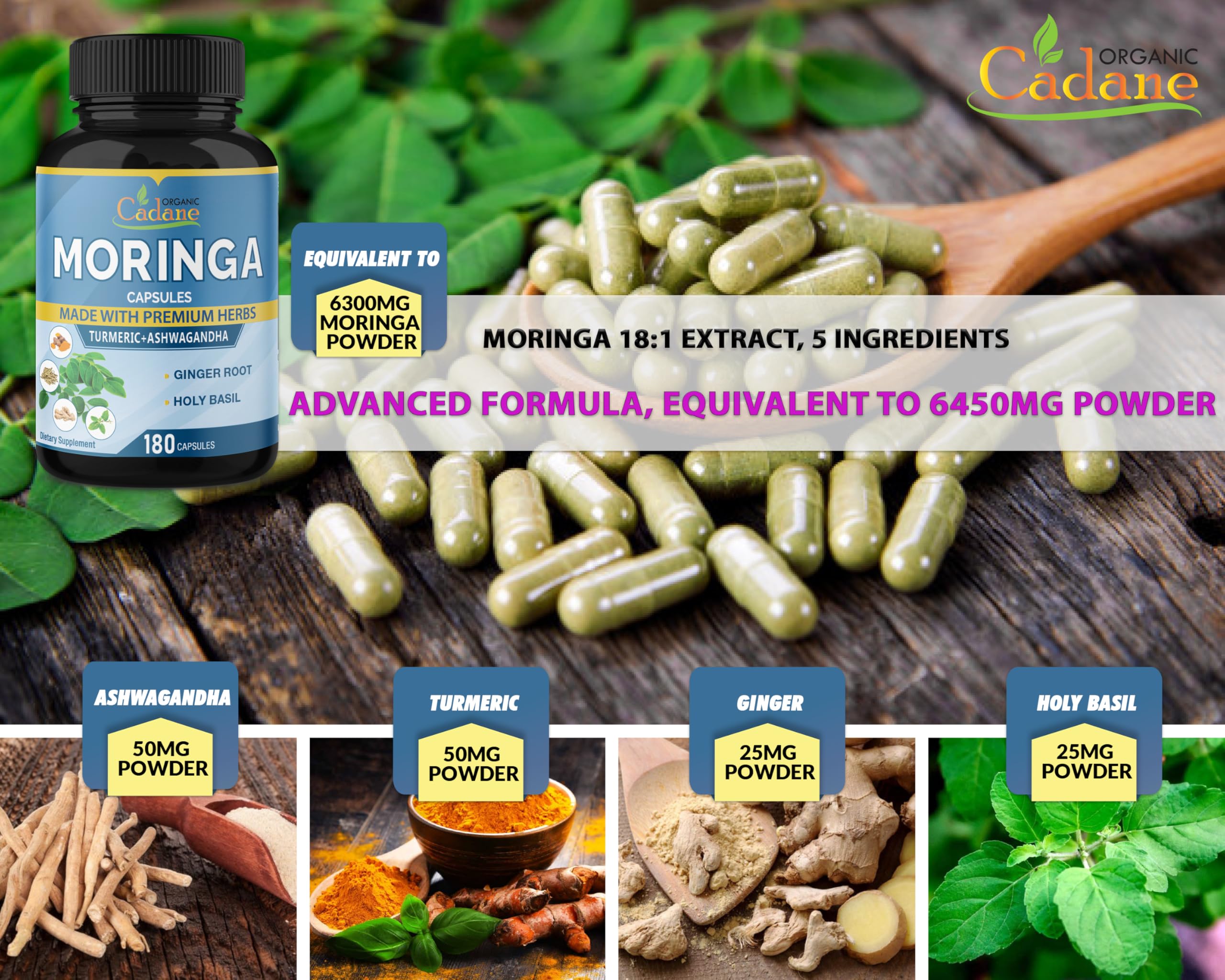 Foto 3 | Suplemento Orgánico De Extracto De Moringa De Cadane (6450 Mg) - Venta Internacional.