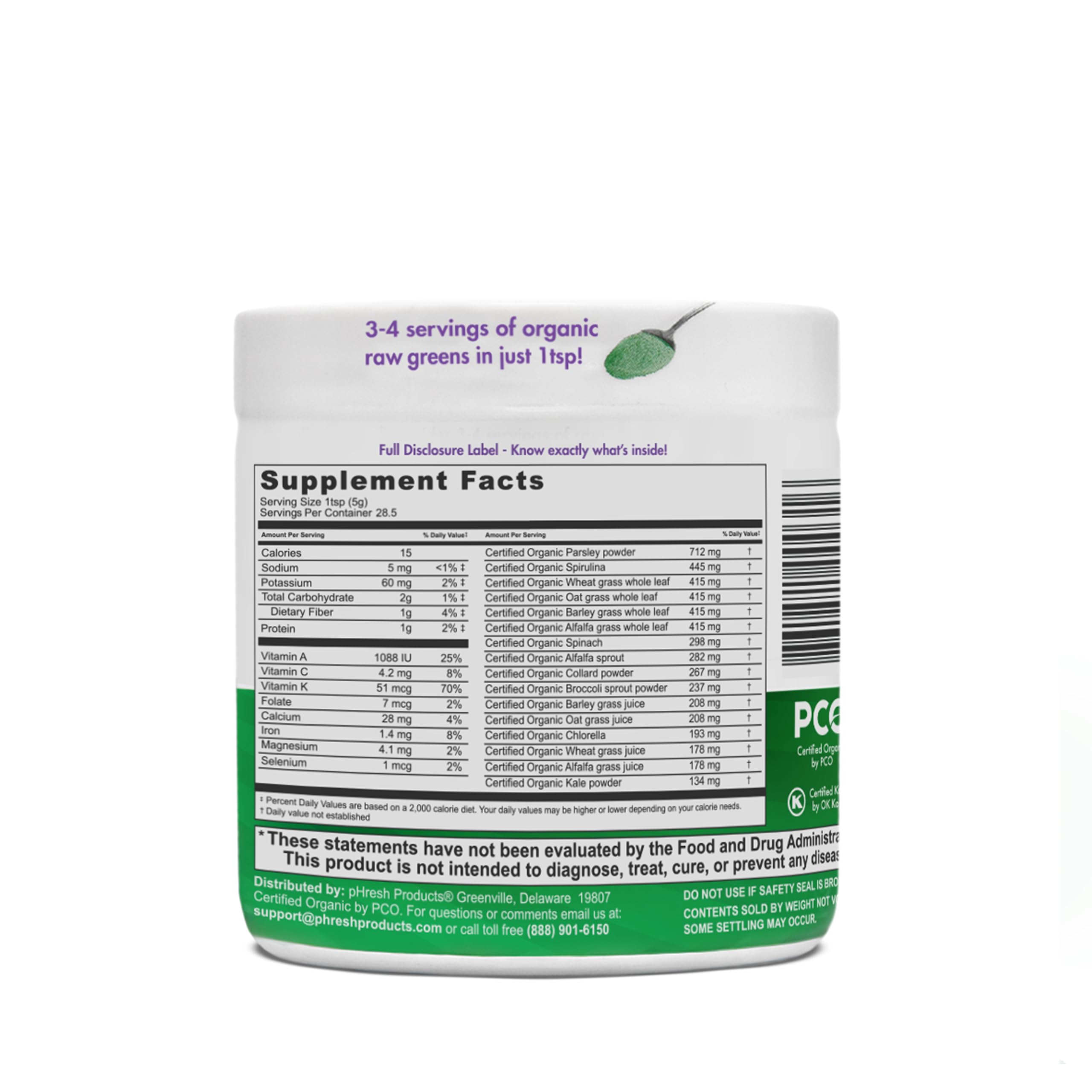 Foto 4 pulgar | Suplemento Phresh Greens, Superalimento Alcalinizante Crudo, 150 Ml - Venta Internacional.
