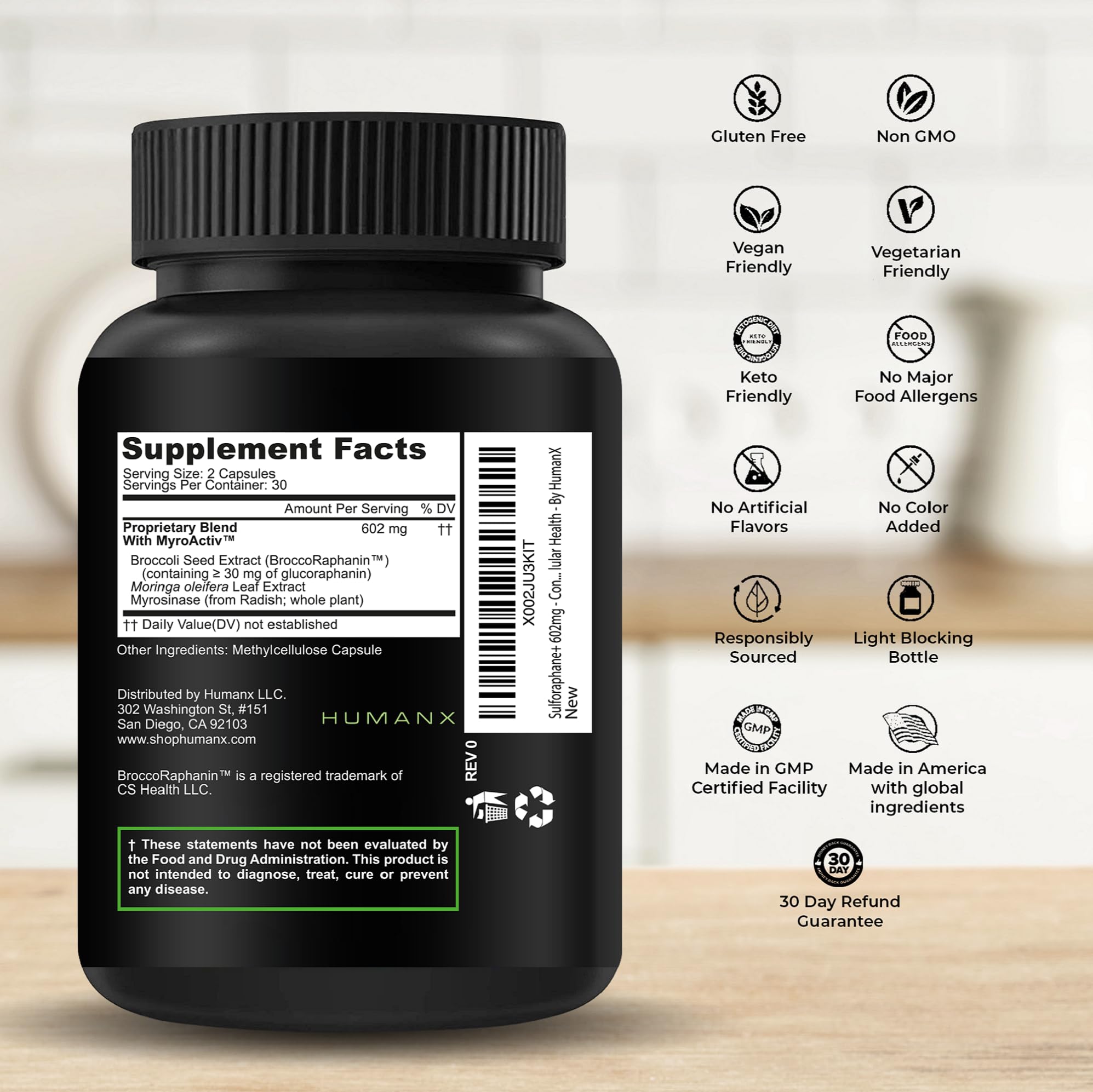 Foto 2 | Suplemento Humanx Sulforaphane+ 602 Mg Con Brócoli Y Moringa - Venta Internacional.