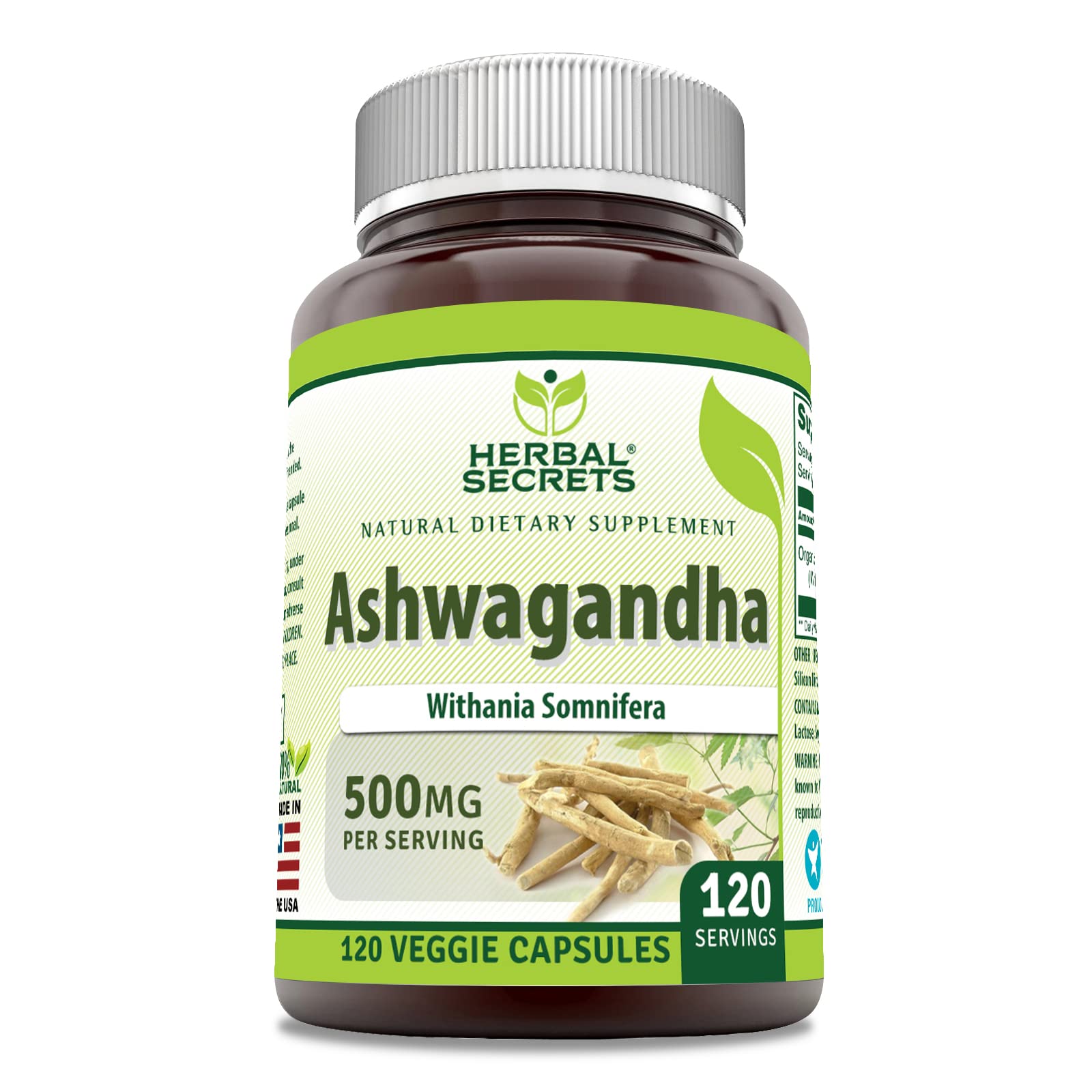 Foto 2 pulgar | Suplemento Herbal Secrets: Extracto De Ashwagandha, 500 Mg, 120 Cápsulas - Venta Internacional.