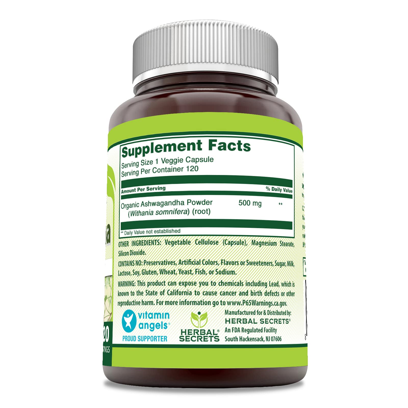 Foto 3 pulgar | Suplemento Herbal Secrets: Extracto De Ashwagandha, 500 Mg, 120 Cápsulas - Venta Internacional.