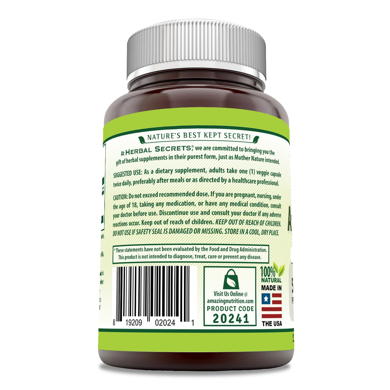 Foto 4 pulgar | Suplemento Herbal Secrets: Extracto De Ashwagandha, 500 Mg, 120 Cápsulas - Venta Internacional.