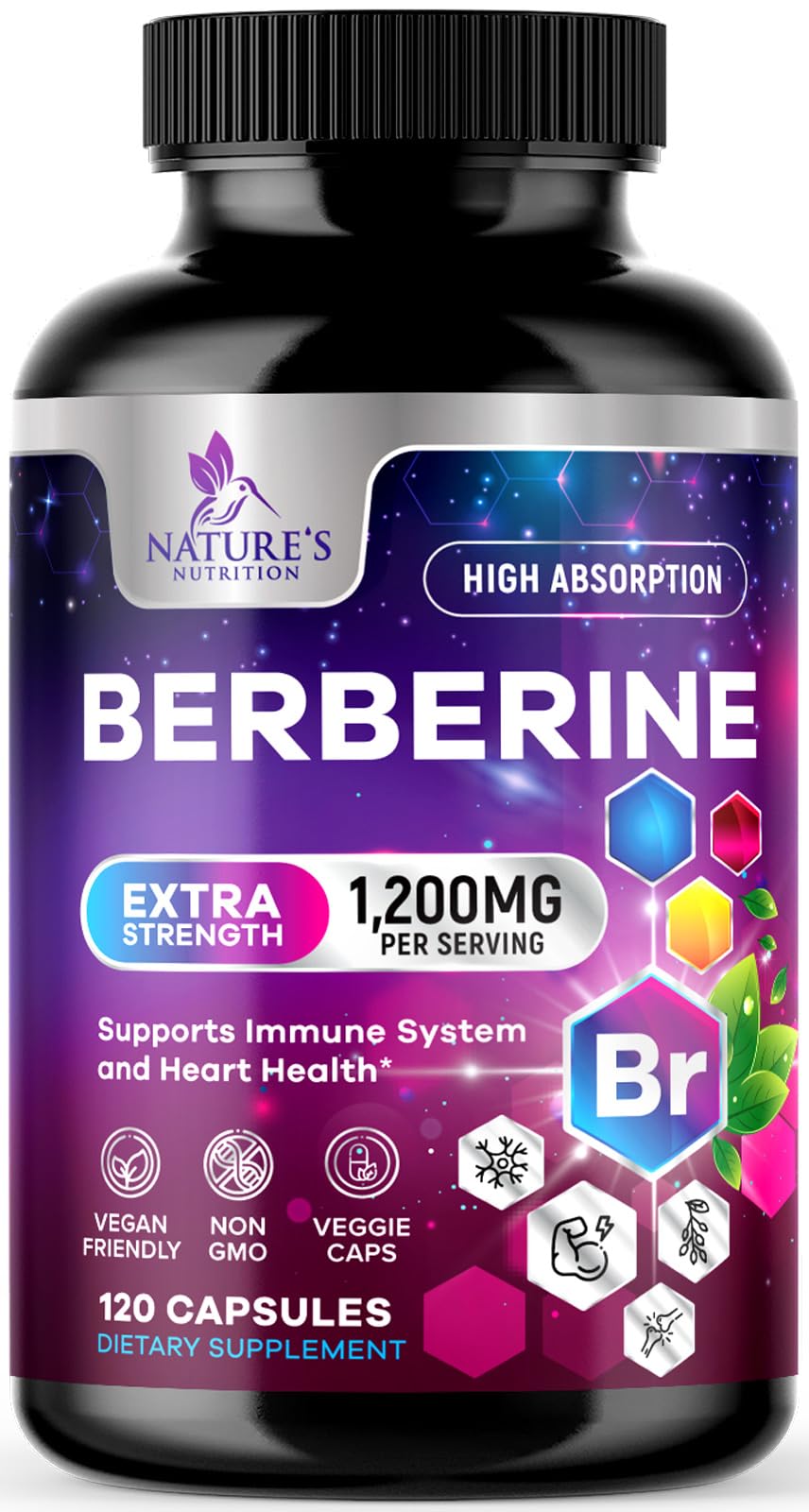 Foto 2 pulgar | Suplemento Nature's Nutrition Berberine Hcl 1200 Mg 120 Cápsulas - Venta Internacional.