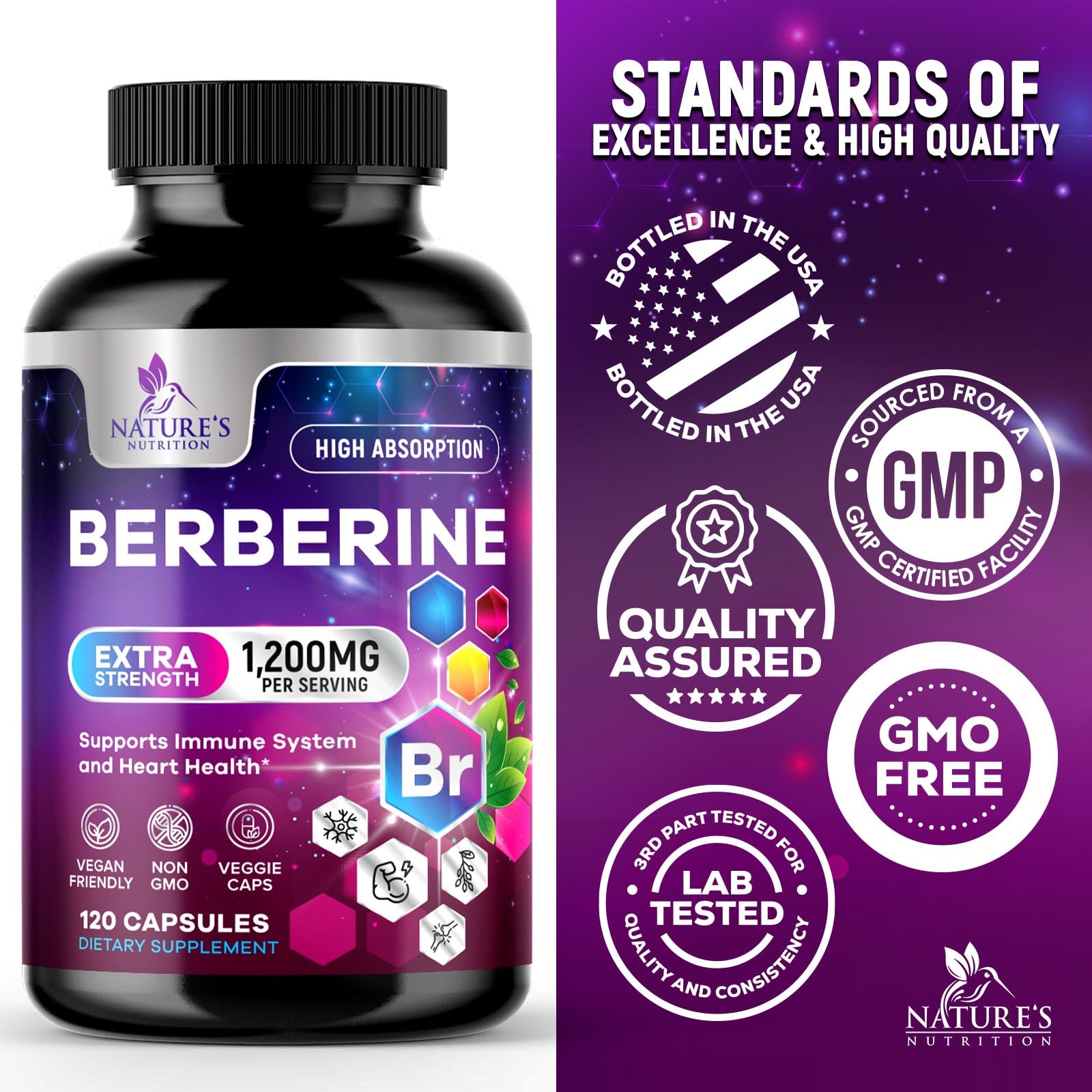 Foto 5 pulgar | Suplemento Nature's Nutrition Berberine Hcl 1200 Mg 120 Cápsulas - Venta Internacional.