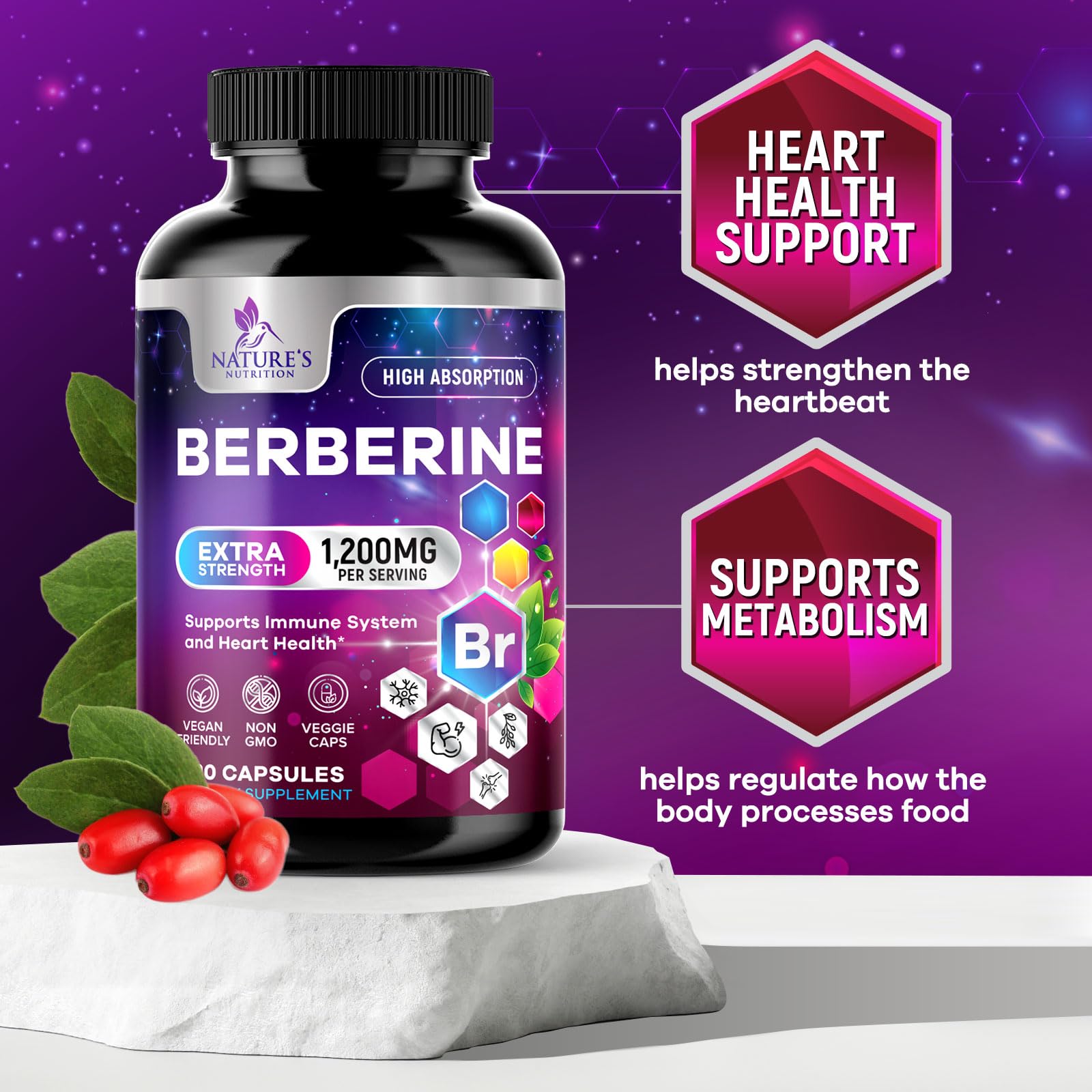 Foto 6 pulgar | Suplemento Nature's Nutrition Berberine Hcl 1200 Mg 120 Cápsulas - Venta Internacional.