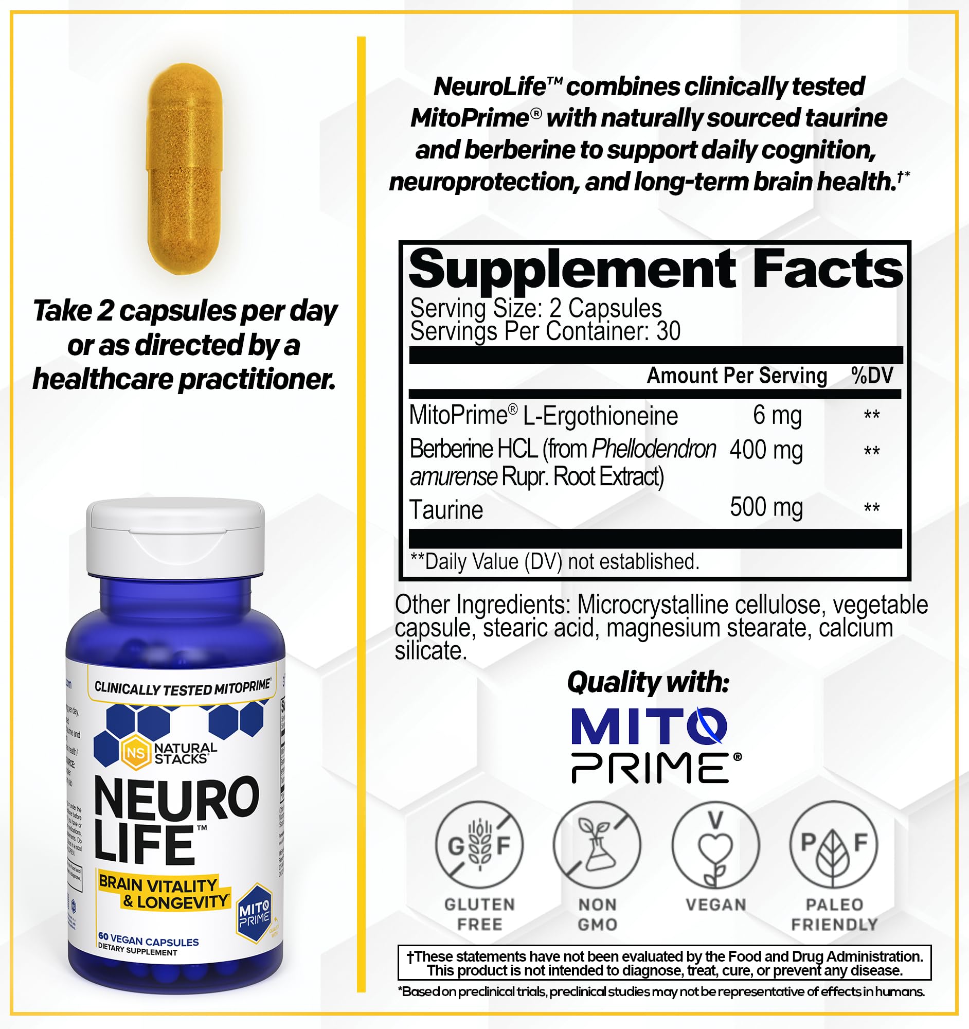 Foto 3 pulgar | Suplemento Natural Stacks Neurolife Brain 60 Cápsulas - Venta Internacional.