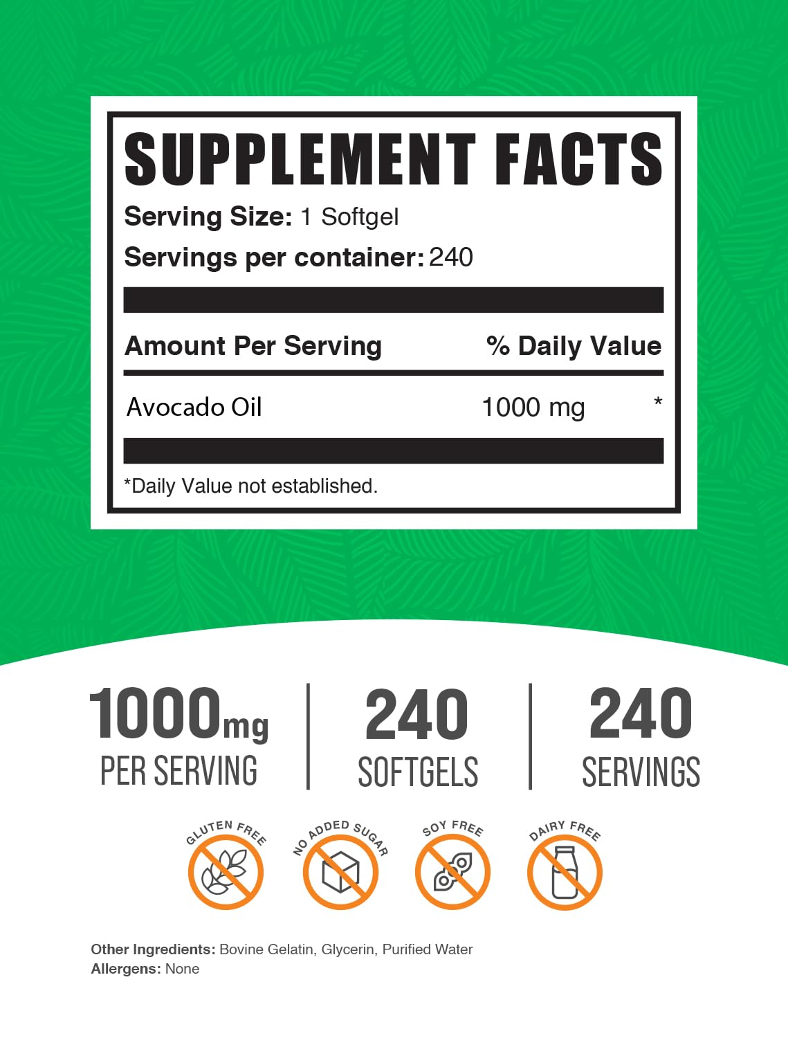 Foto 2 | Suplemento Bulksupplements.com Cápsulas Blandas De Aceite De Aguacate De 1000 Mg - Venta Internacional.