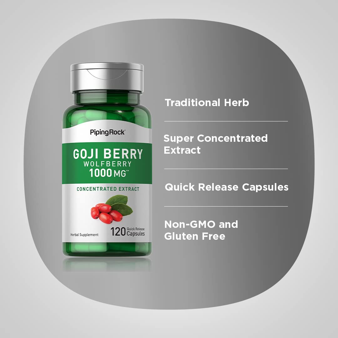 Foto 5 pulgar | Suplemento Piping Rock Goji Berry 1000 Mg 120 Cápsulas - Venta Internacional.