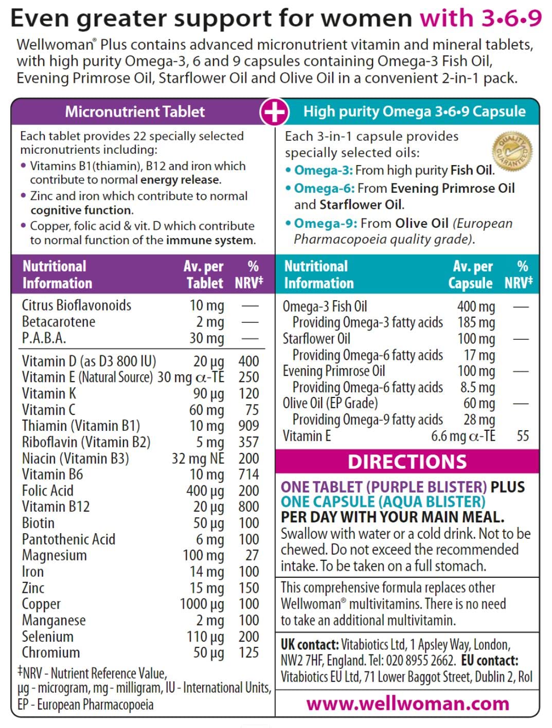 Foto 3 pulgar | Suplemento Vitabiotics Wellwoman Plus Tablets 56 Cápsulas - Venta Internacional.