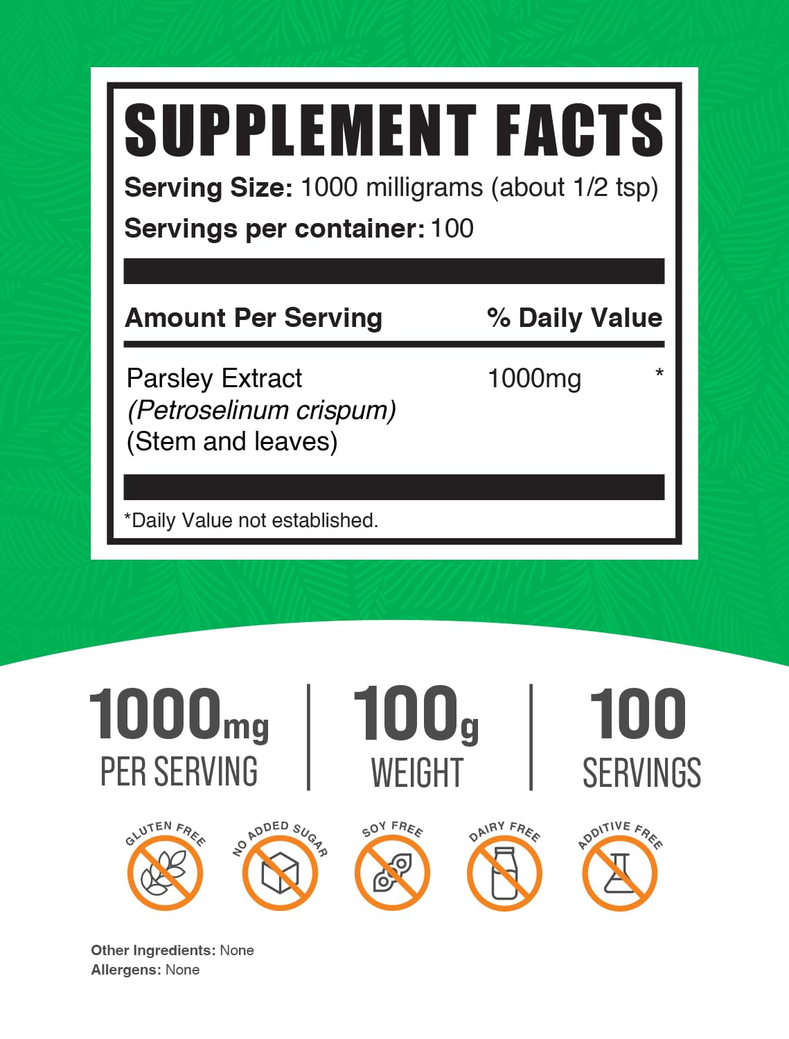 Foto 3 pulgar | Suplemento Bulksupplements.com Extracto De Perejil En Polvo 100 G - Venta Internacional.