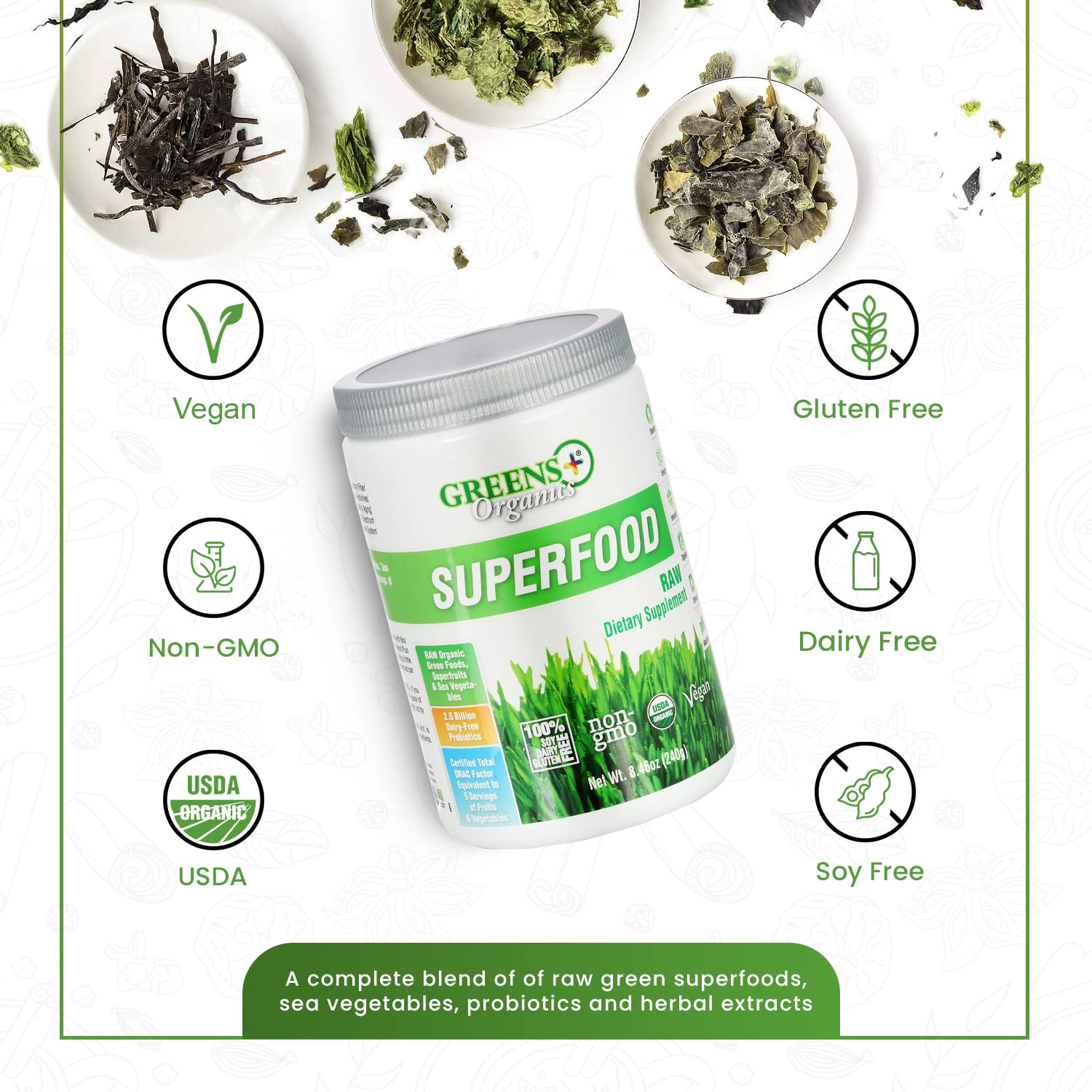 Foto 3 pulgar | Superfood Powder Greens+ Organic Raw Inmune Support 250 Ml - Venta Internacional.