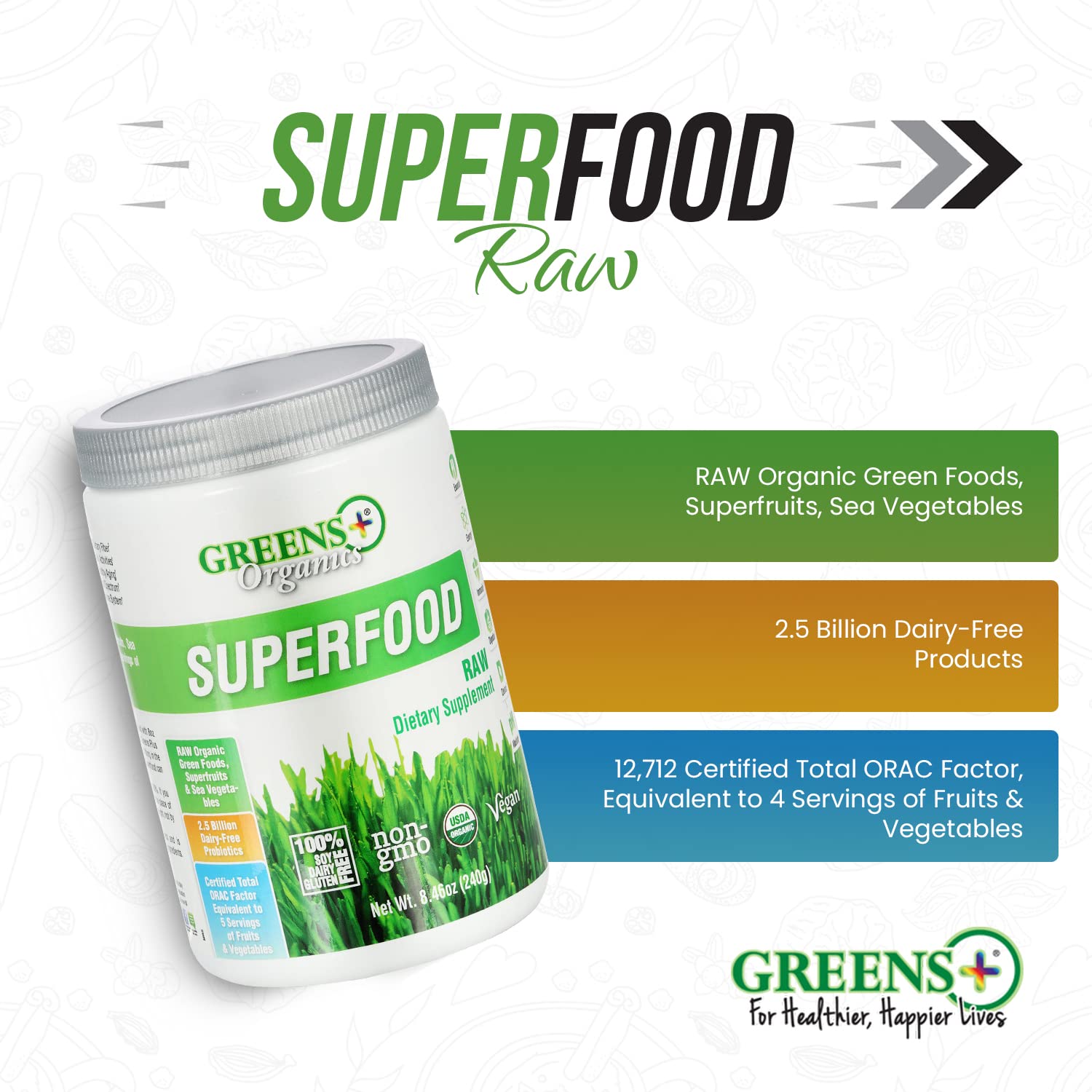 Foto 5 pulgar | Superfood Powder Greens+ Organic Raw Inmune Support 250 Ml - Venta Internacional.