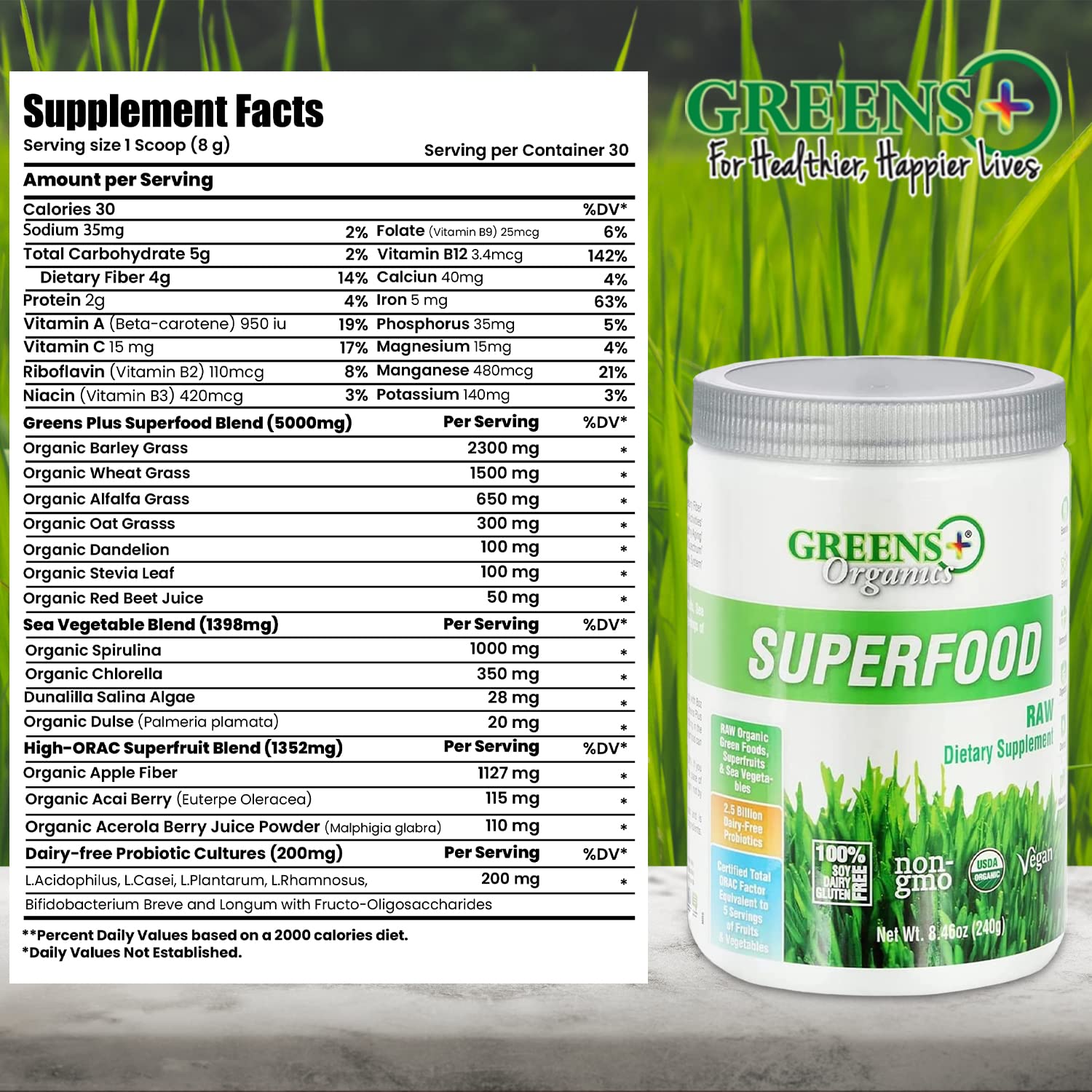 Foto 7 pulgar | Superfood Powder Greens+ Organic Raw Inmune Support 250 Ml - Venta Internacional.