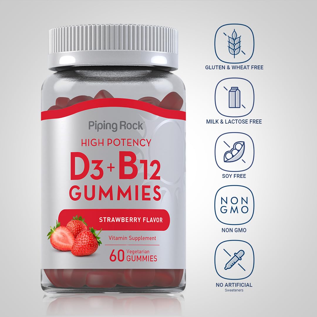 Foto 4 pulgar | Suplemento Piping Rock Con Vitamina D3, B12, Gomitas, Fresa - Venta Internacional.
