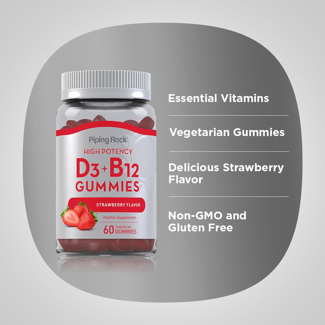 Foto 4 | Suplemento Piping Rock Con Vitamina D3, B12, Gomitas, Fresa - Venta Internacional.