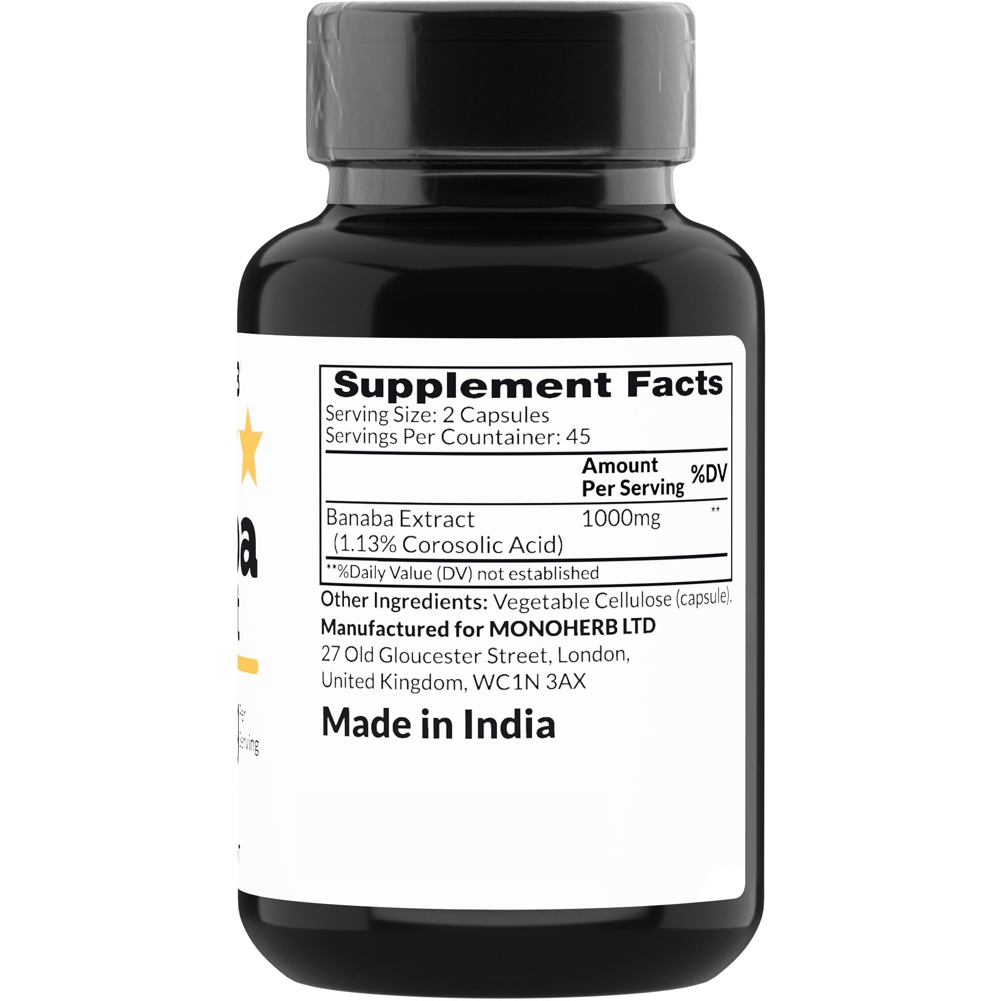Foto 3 pulgar | Suplemento Monoherb Banaba Extract 1000 Mg 90 Cápsulas - Venta Internacional.