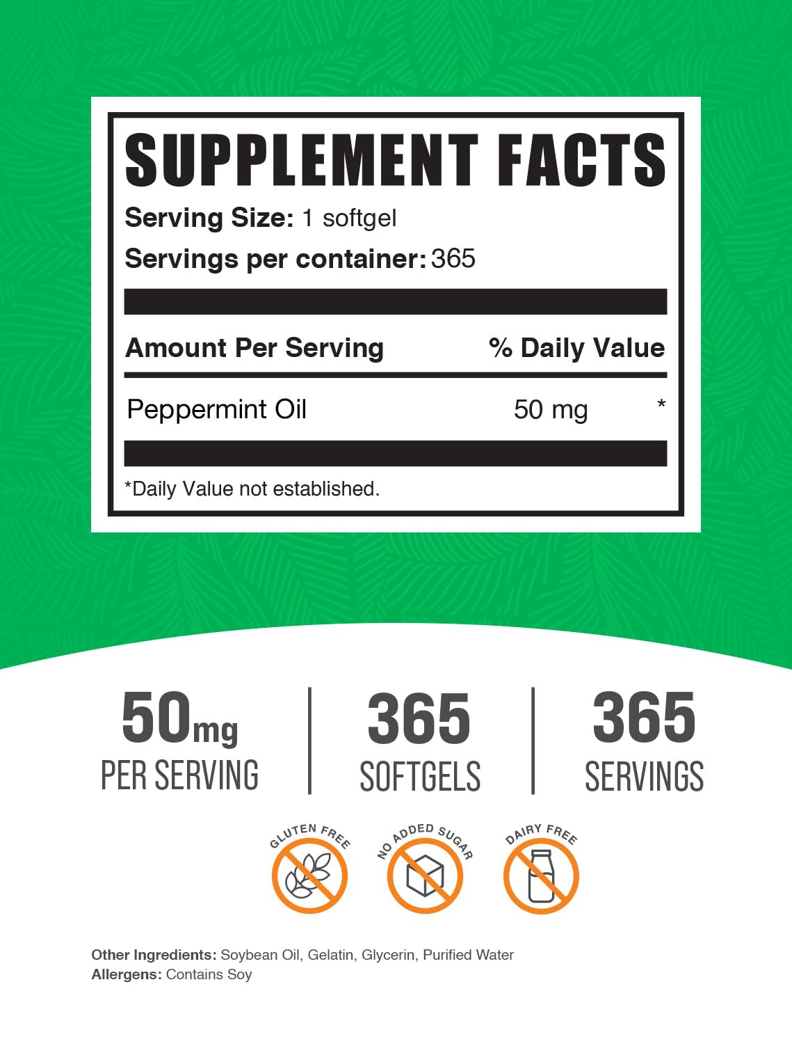 Foto 3 pulgar | Suplemento Bulksupplements.com Aceite De Menta 50 Mg X365 - Venta Internacional.