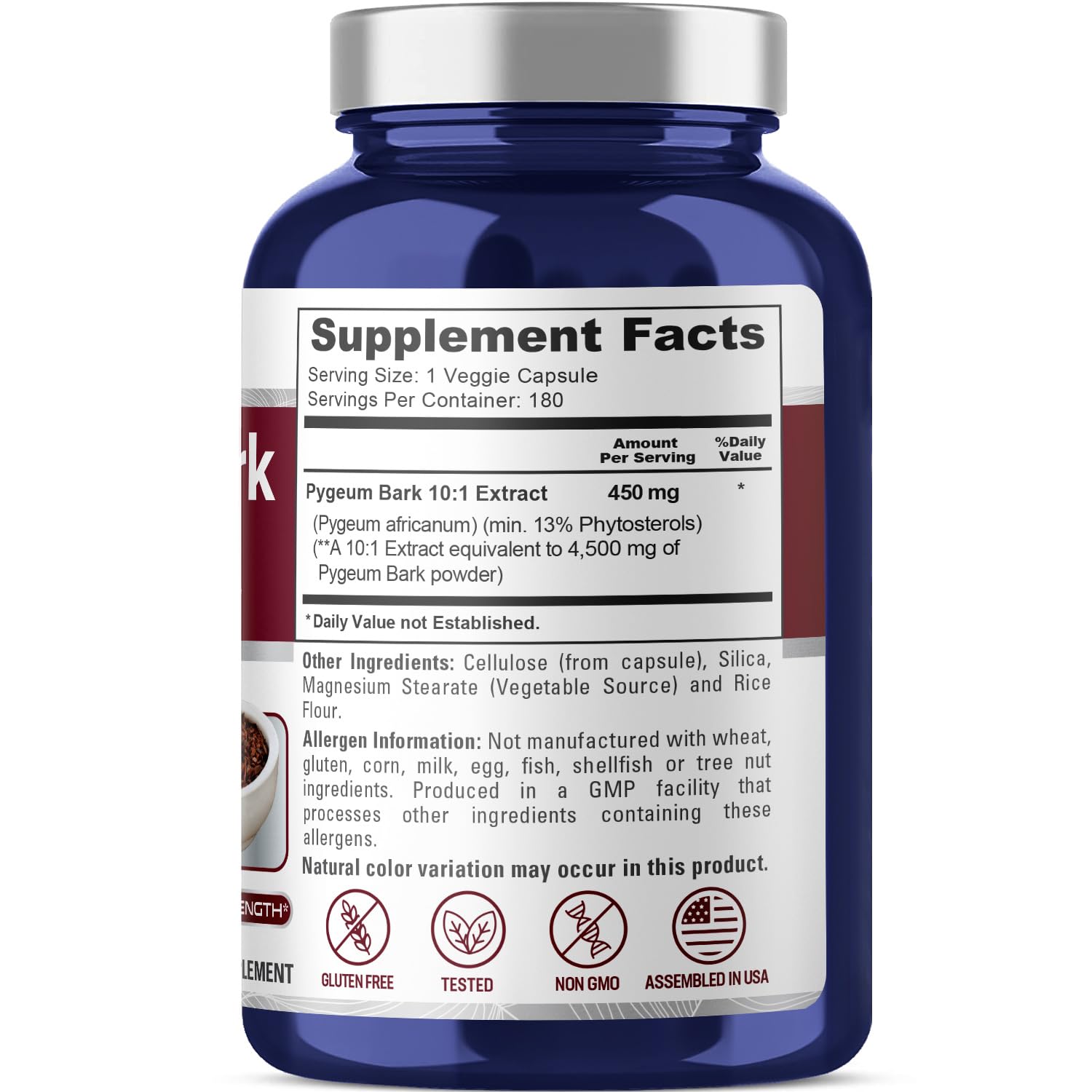 Foto 3 pulgar | Suplemento Nusapure Pygeum Bark 4500 Mg 180 Cápsulas Vegetarianas - Venta Internacional