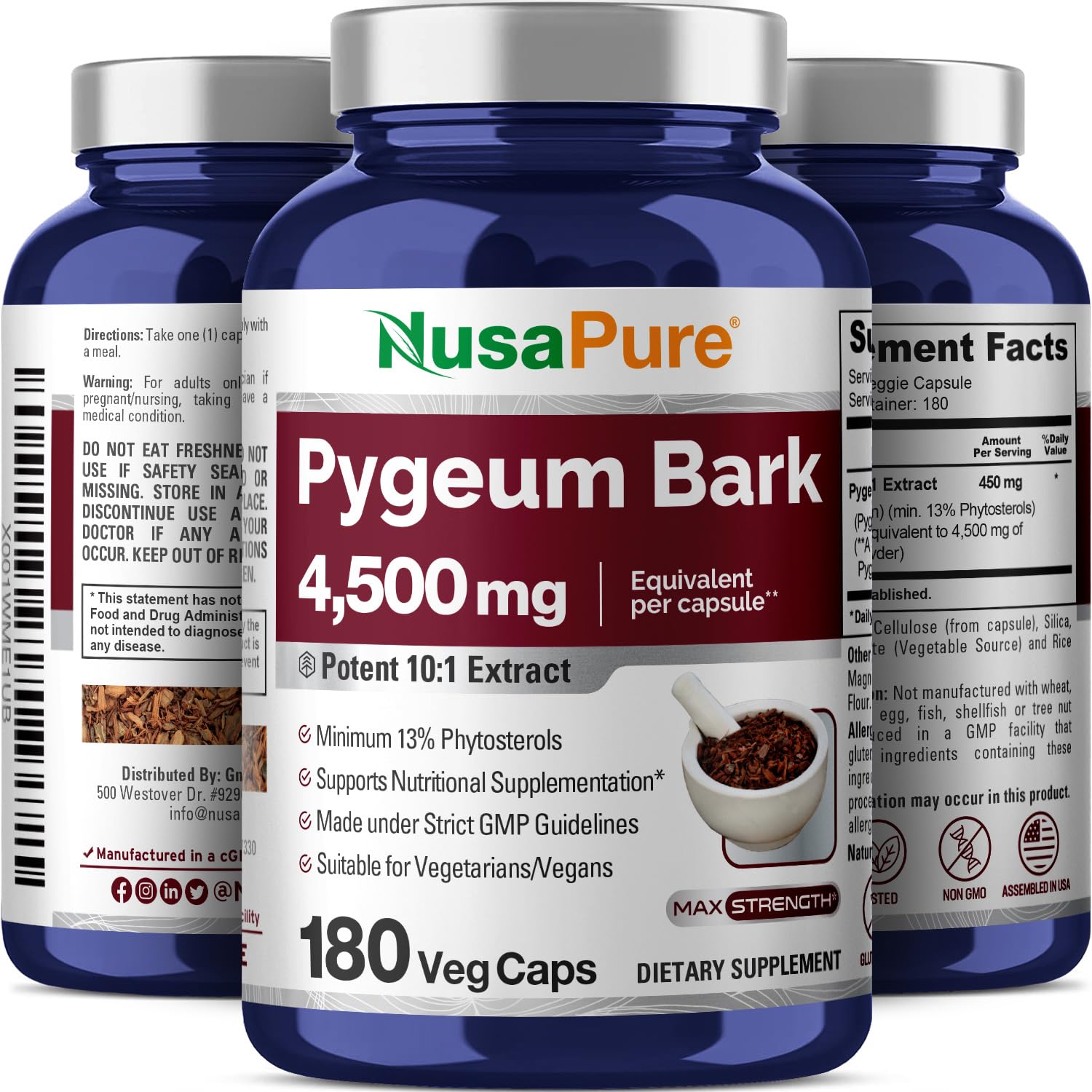 Foto 5 pulgar | Suplemento Nusapure Pygeum Bark 4500 Mg 180 Cápsulas Vegetarianas - Venta Internacional