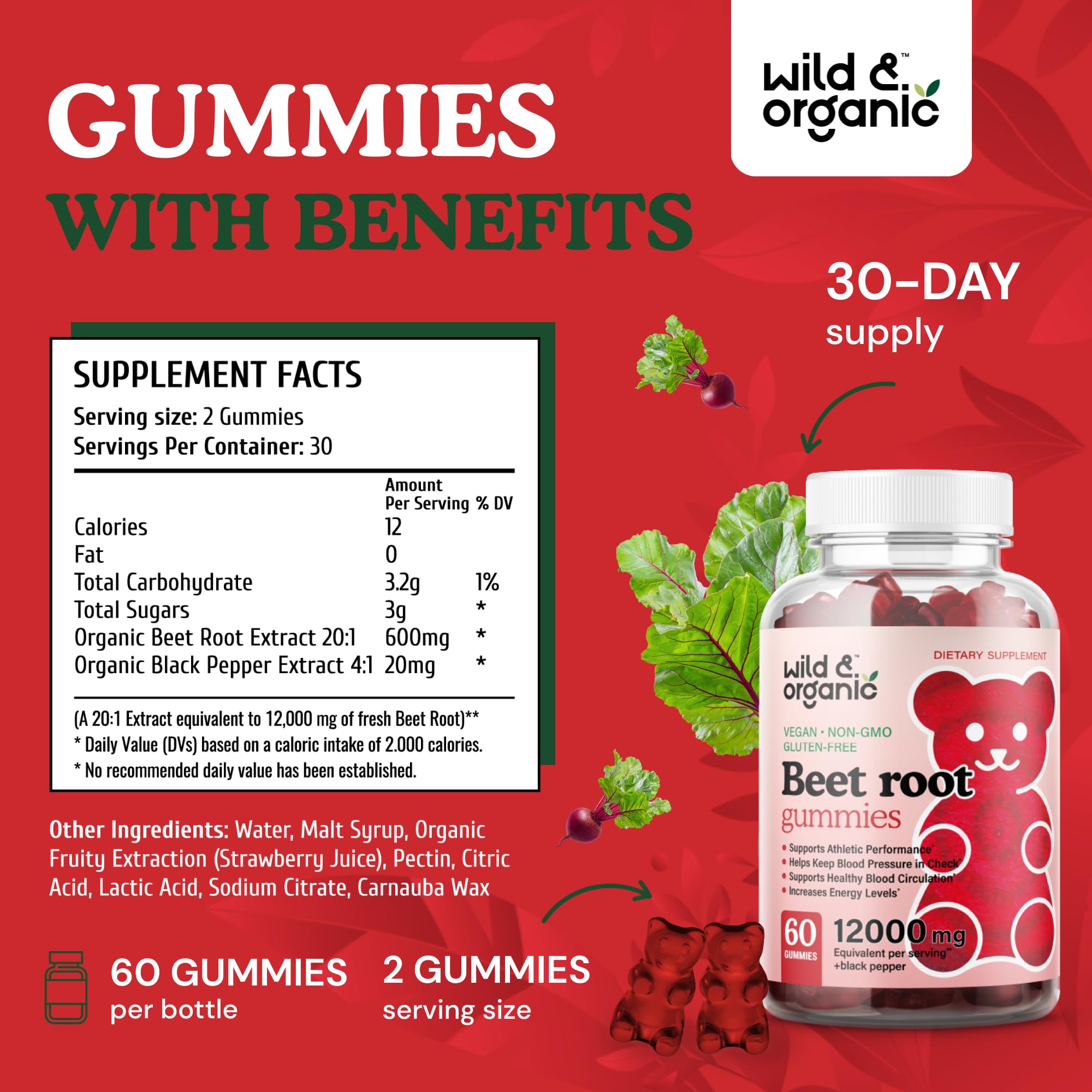 Foto 4 pulgar | Suplementos: Gomitas De Raíz De Remolacha Silvestres Y Orgánicas, 1200 Mg - Venta Internacional.
