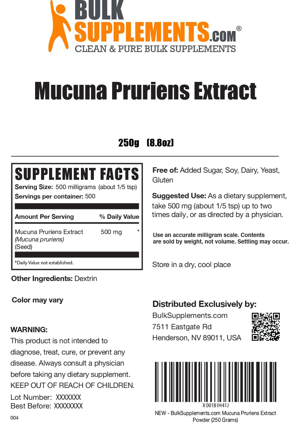 Foto 8 pulgar | Suplemento Bulksupplements.com Extracto De Mucuna Pruriens 250 G - Venta Internacional.