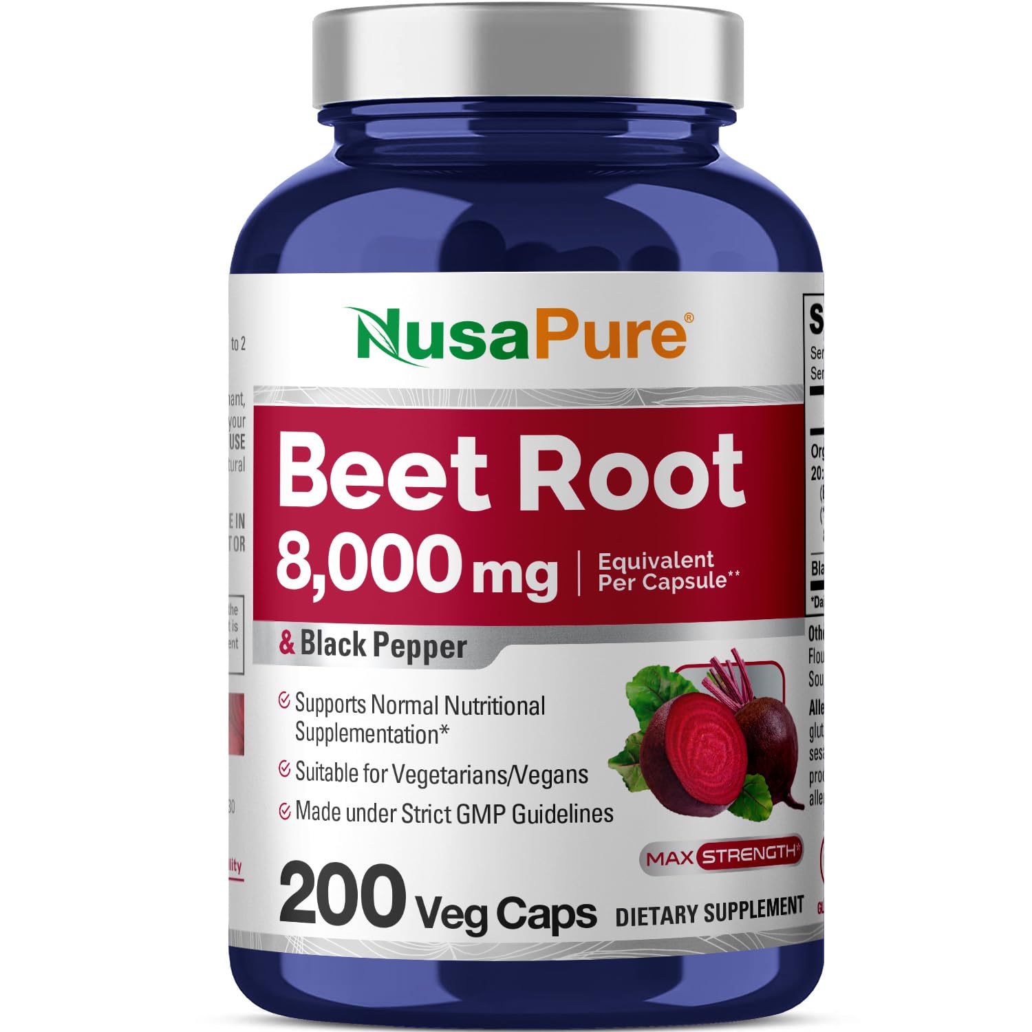 Foto 2 pulgar | Suplemento Nusapure De Raíz De Remolacha De 8000 Mg Con Pimienta Negra, 200 Cápsulas - Venta Internacional.