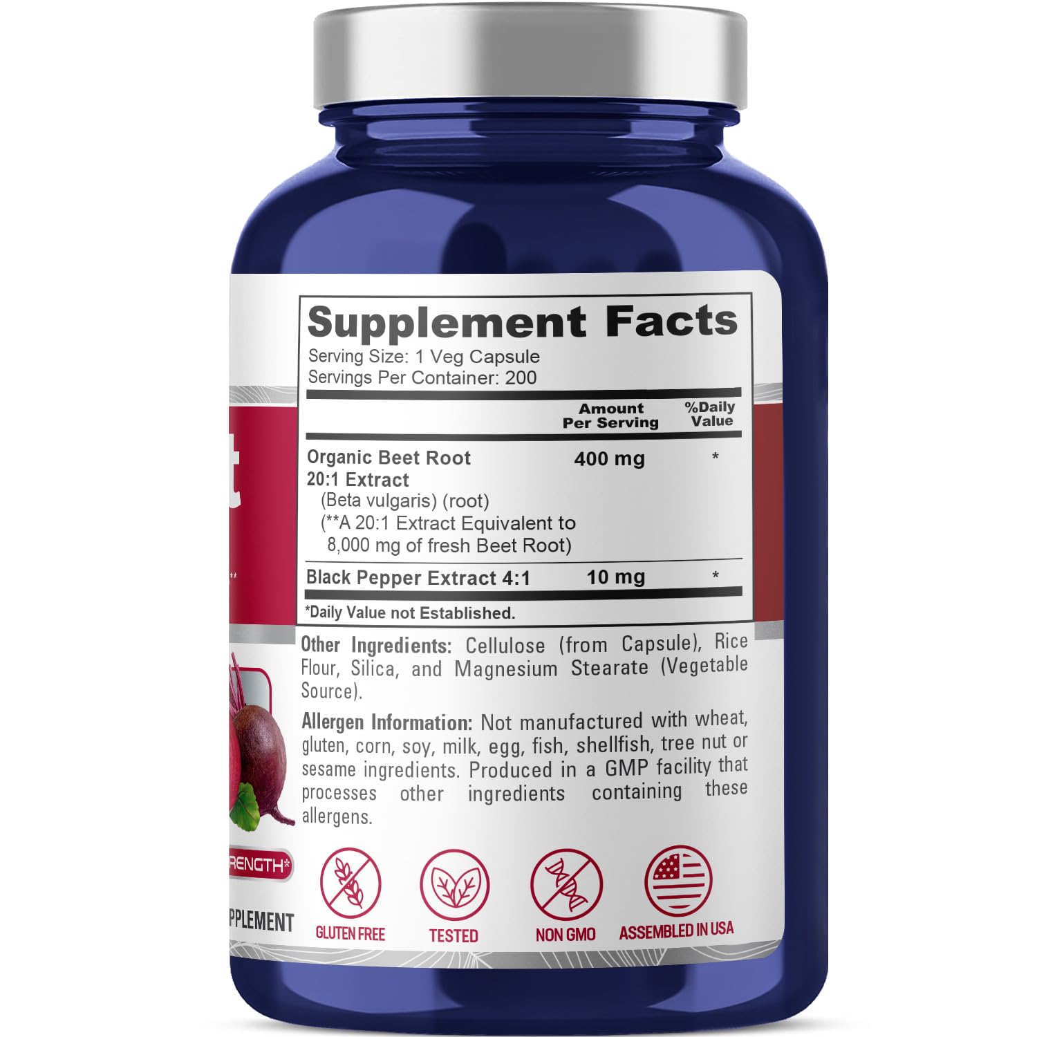 Foto 3 pulgar | Suplemento Nusapure De Raíz De Remolacha De 8000 Mg Con Pimienta Negra, 200 Cápsulas - Venta Internacional.