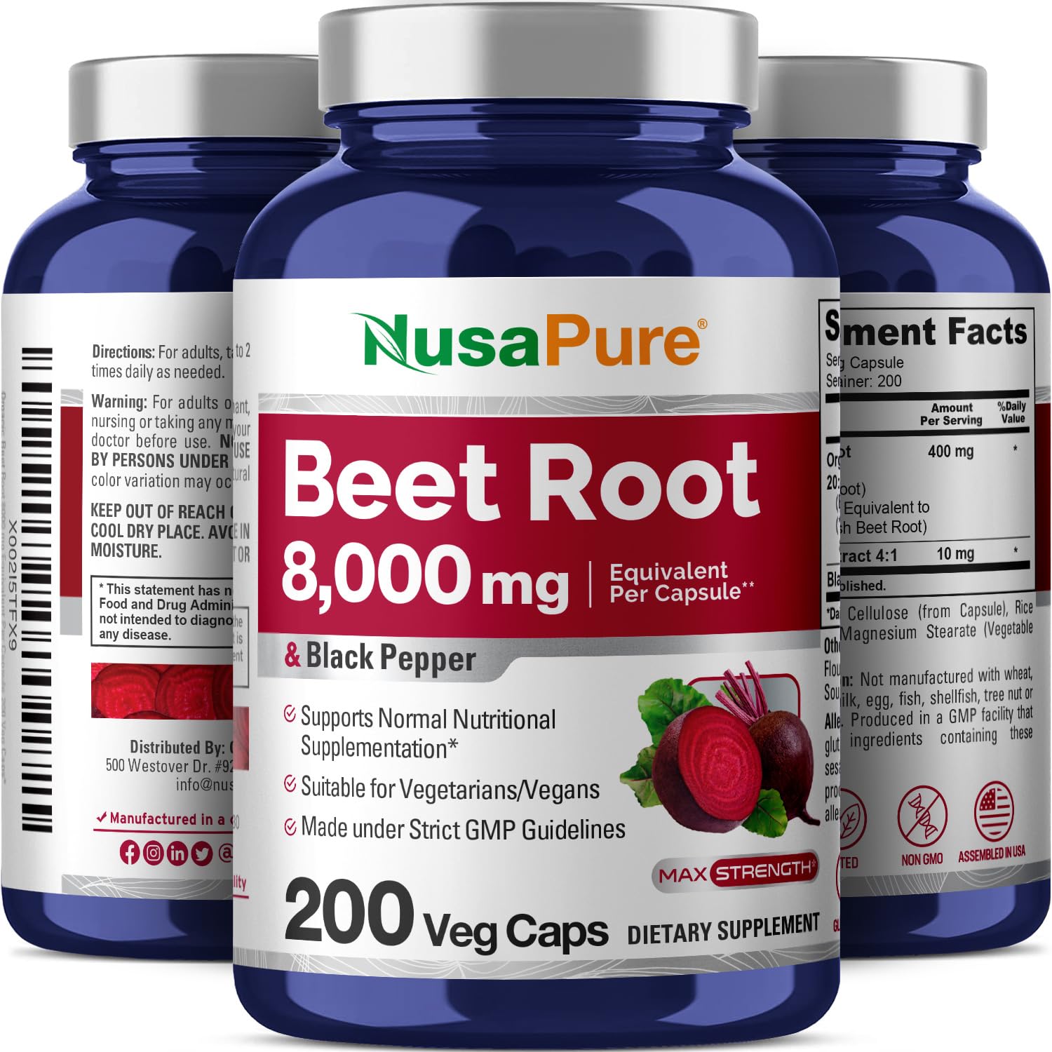 Foto 5 pulgar | Suplemento Nusapure De Raíz De Remolacha De 8000 Mg Con Pimienta Negra, 200 Cápsulas - Venta Internacional.