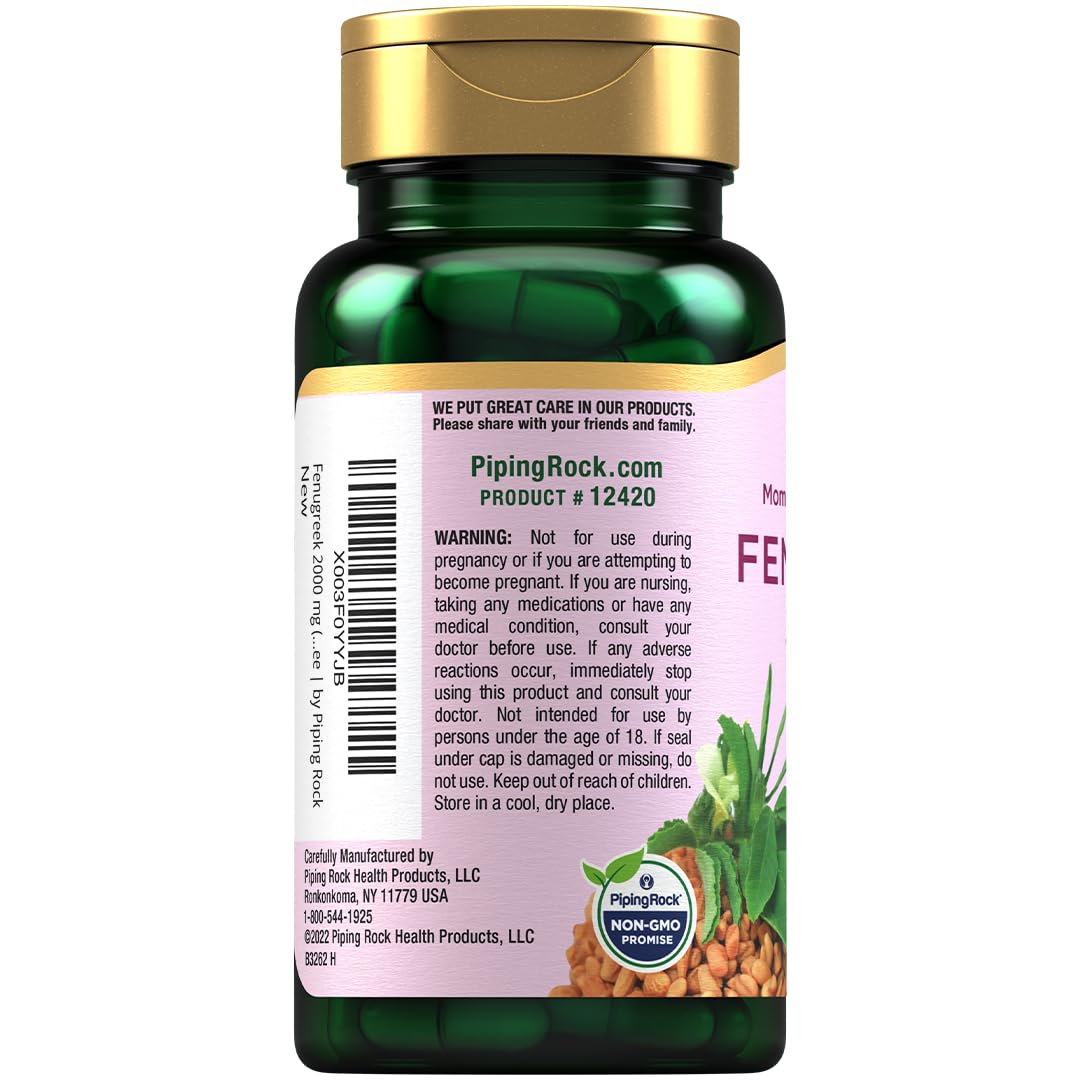 Foto 3 | Suplemento Piping Rock, Cápsulas De Alholva, 2000 Mg, 100 Píldoras - Venta Internacional.