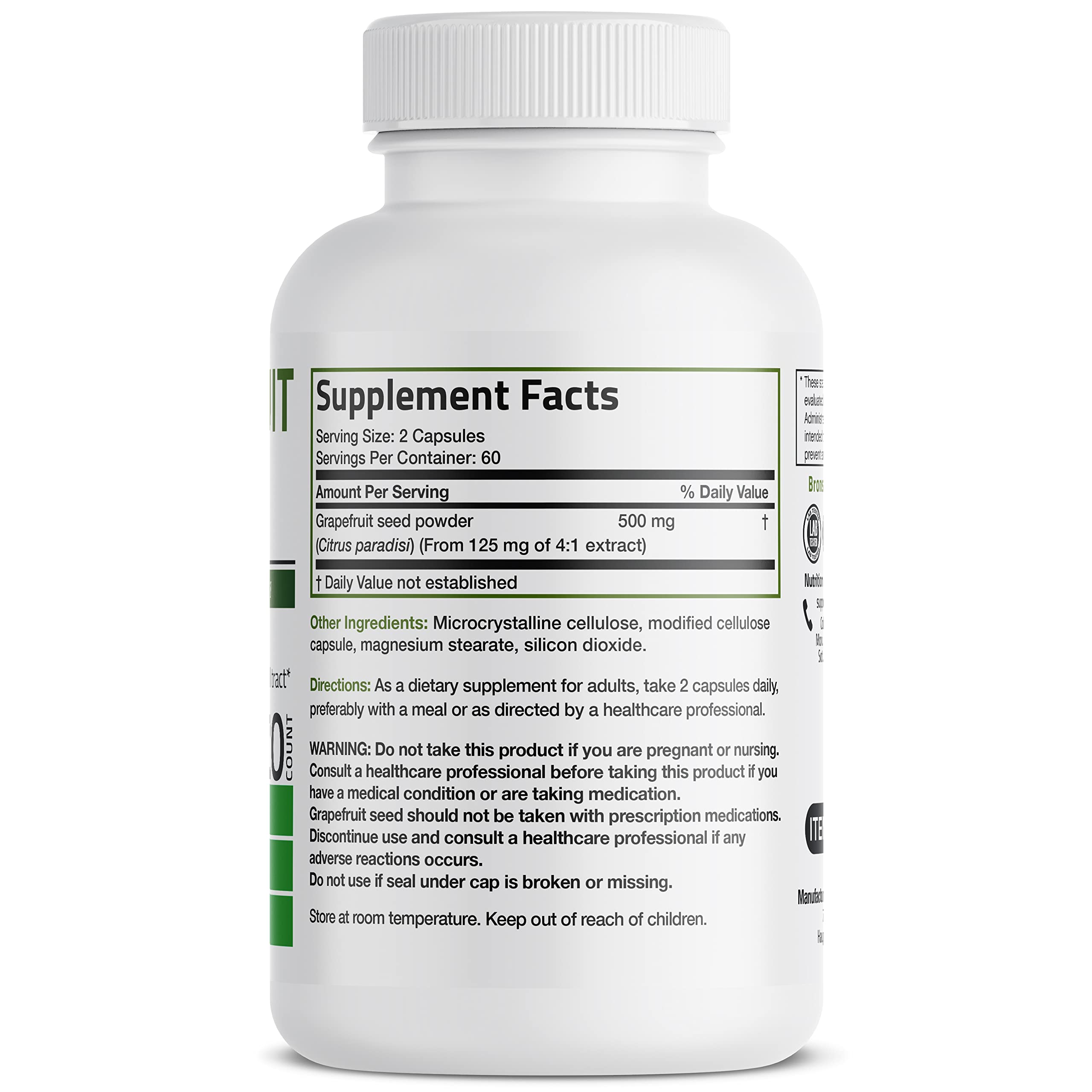 Foto 3 pulgar | Suplemento De Extracto De Semilla De Pomelo Bronson 500 Mg 120 Cápsulas - Venta Internacional.
