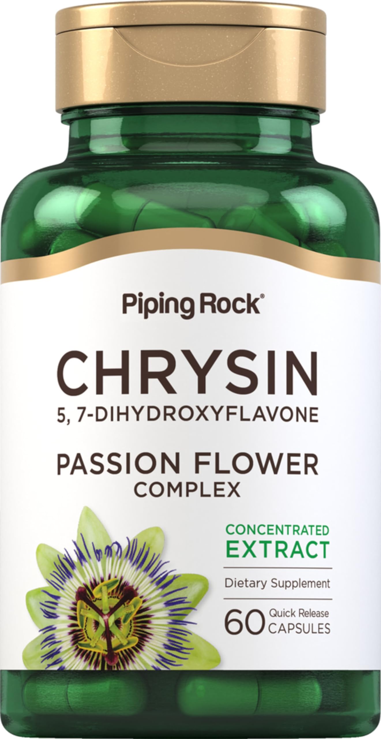 Foto 2 pulgar | Suplemento Piping Rock Chrysin 500 Mg Con Pasiflora 60 Cápsulas - Venta Internacional.
