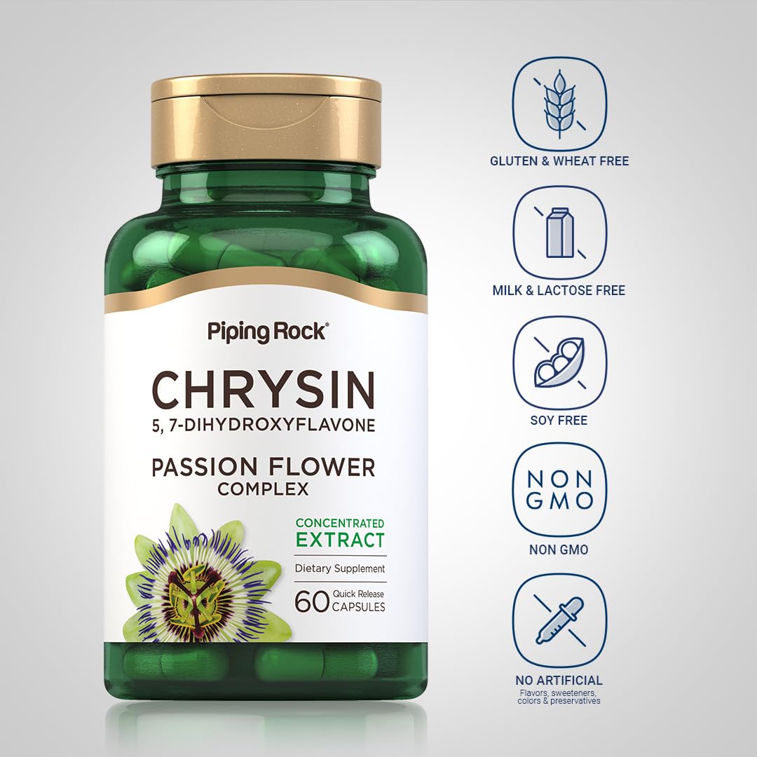Foto 4 pulgar | Suplemento Piping Rock Chrysin 500 Mg Con Pasiflora 60 Cápsulas - Venta Internacional.