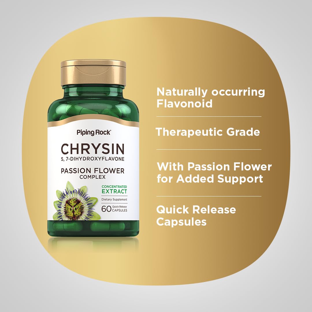 Foto 5 pulgar | Suplemento Piping Rock Chrysin 500 Mg Con Pasiflora 60 Cápsulas - Venta Internacional.