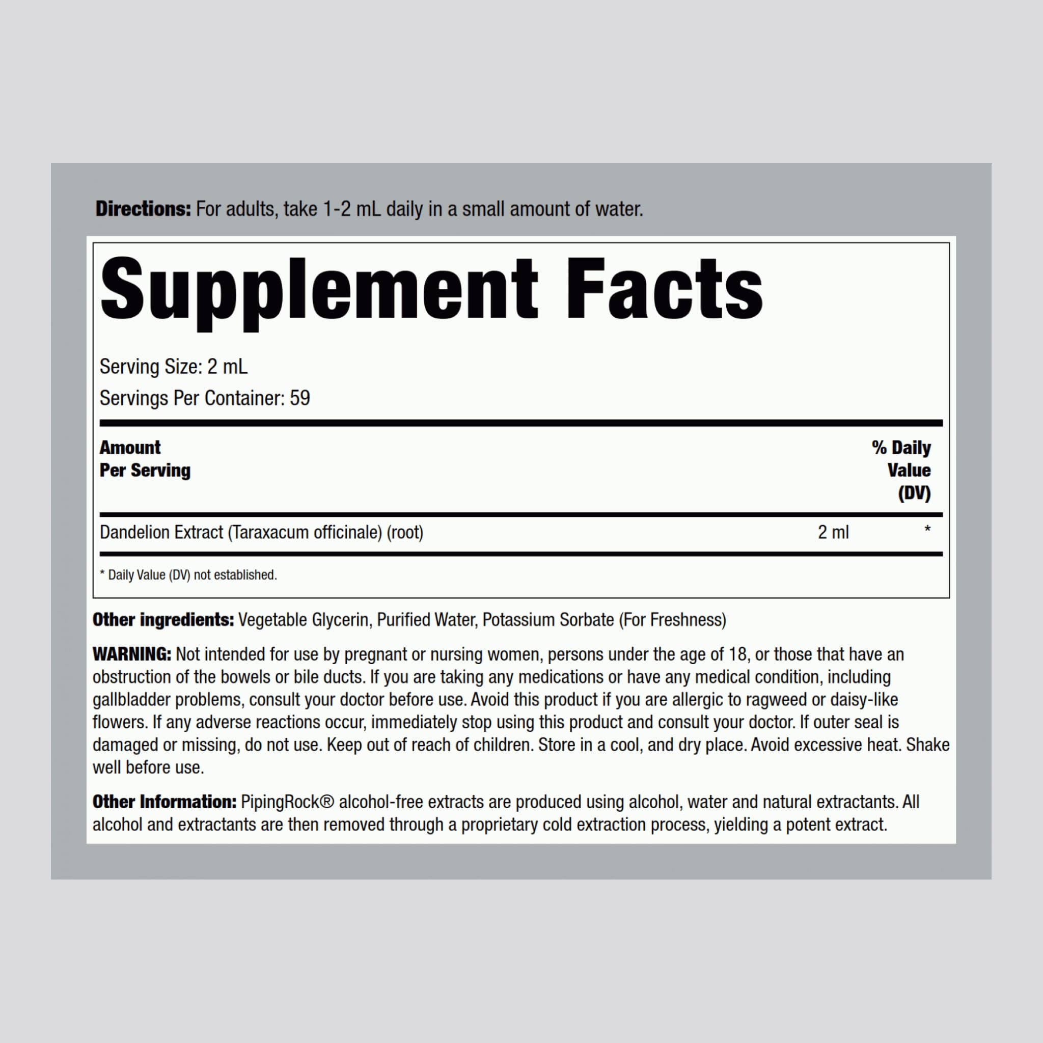 Foto 2 | Suplemento De Extracto De Raíz De Diente De León Piping Rock, 120 Ml - Venta Internacional.