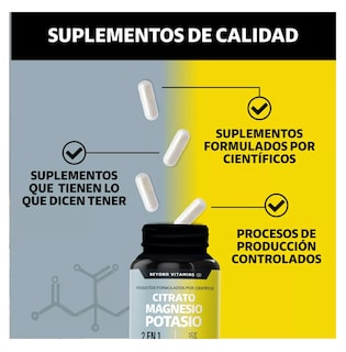 Foto 2 | Suplemento de Citrato de Magnesio y Potasio 1500mg con Plátano en Polvo - 180 Cápsulas Veganas