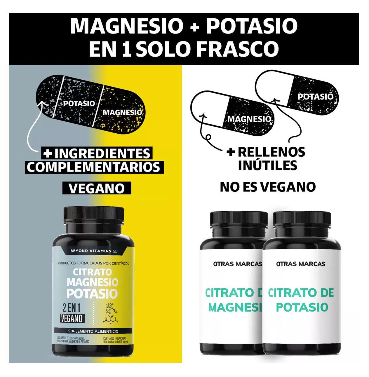 Foto 4 pulgar | Suplemento de Citrato de Magnesio y Potasio 1500mg con Plátano en Polvo - 180 Cápsulas Veganas