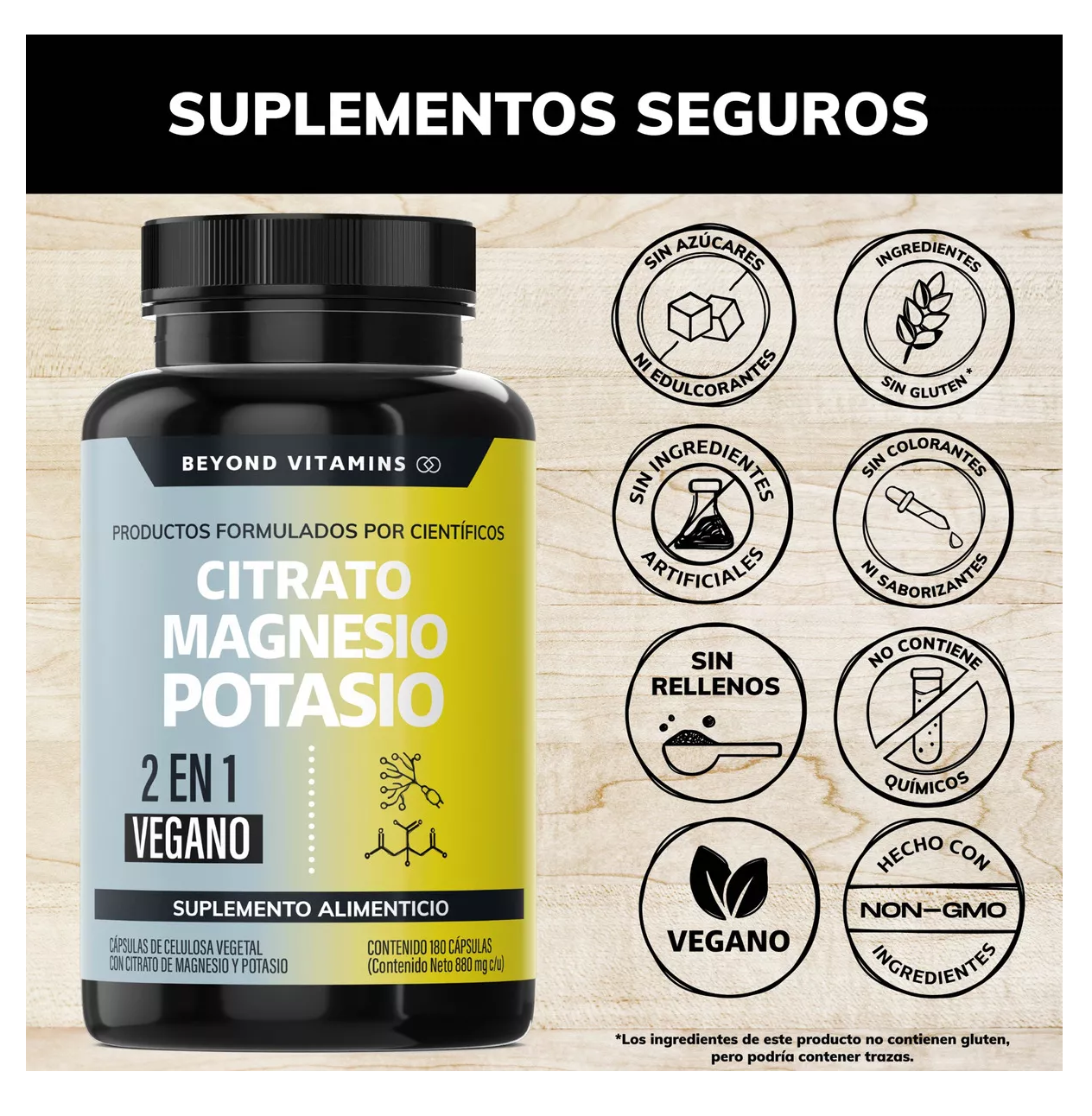 Foto 5 pulgar | Suplemento de Citrato de Magnesio y Potasio 1500mg con Plátano en Polvo - 180 Cápsulas Veganas