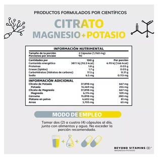 Foto 5 | Suplemento de Citrato de Magnesio y Potasio 1500mg con Plátano en Polvo - 180 Cápsulas Veganas